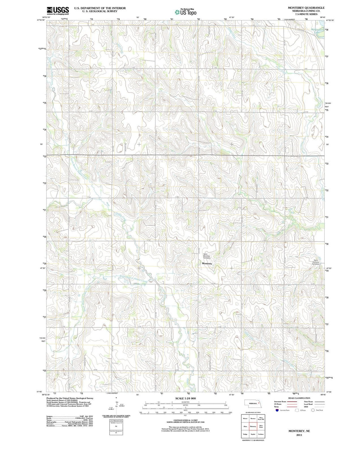 2011 Monterey, NE - Nebraska - USGS Topographic Map