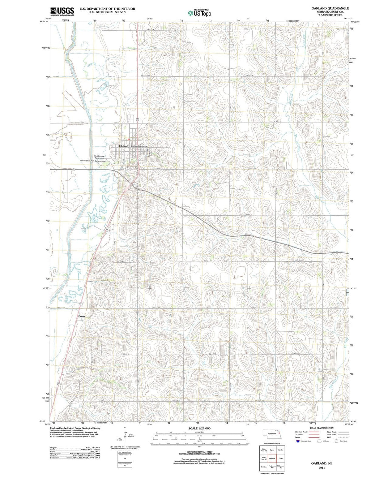 2011 Oakland, NE - Nebraska - USGS Topographic Map