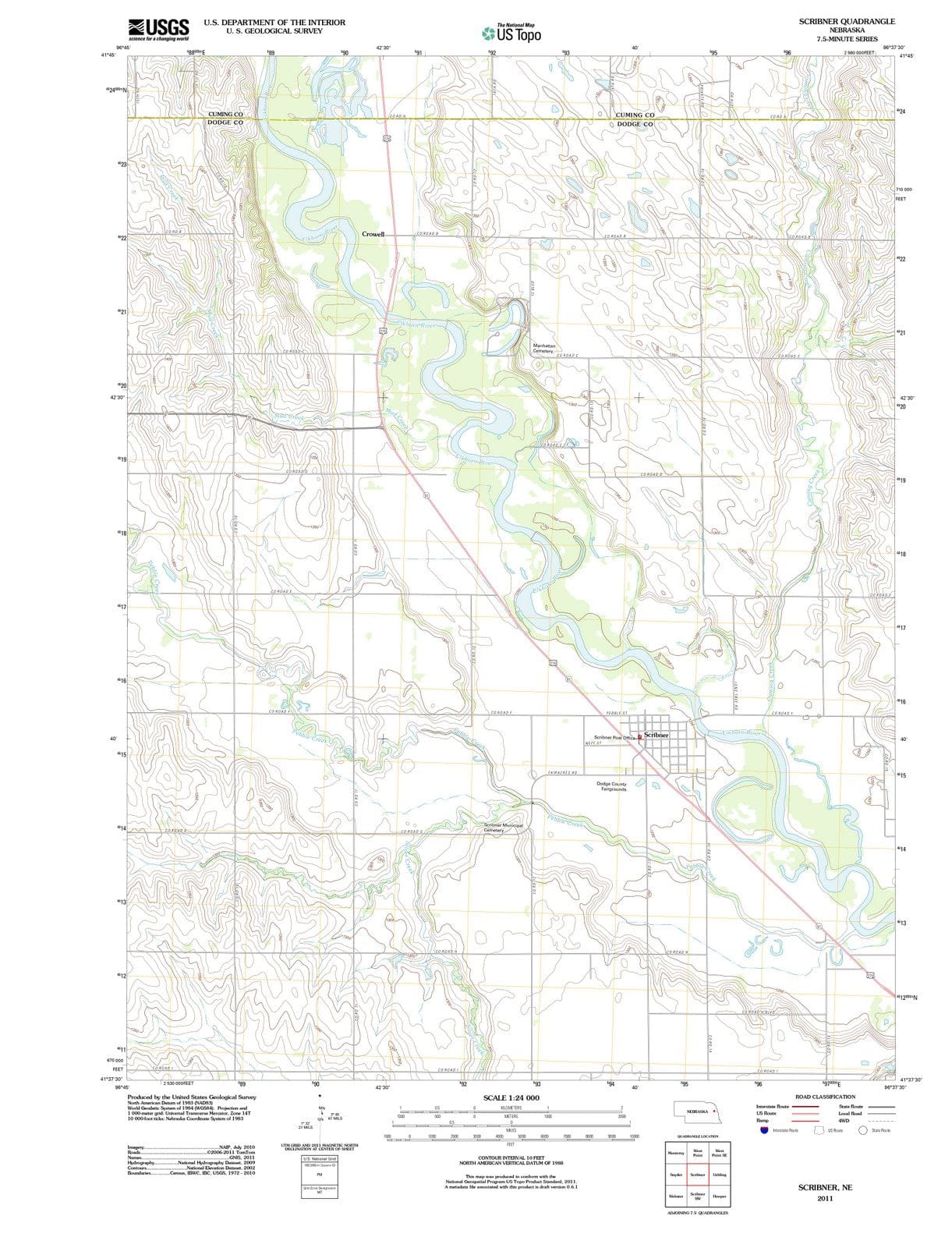2011 Scribner, NE - Nebraska - USGS Topographic Map