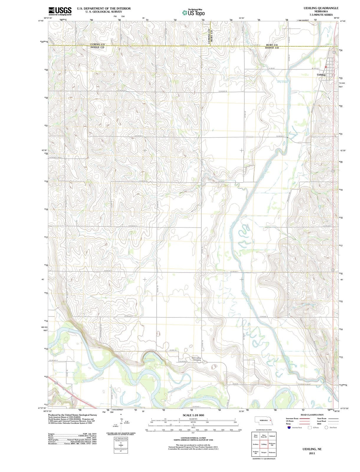 2011 Uehling, NE - Nebraska - USGS Topographic Map