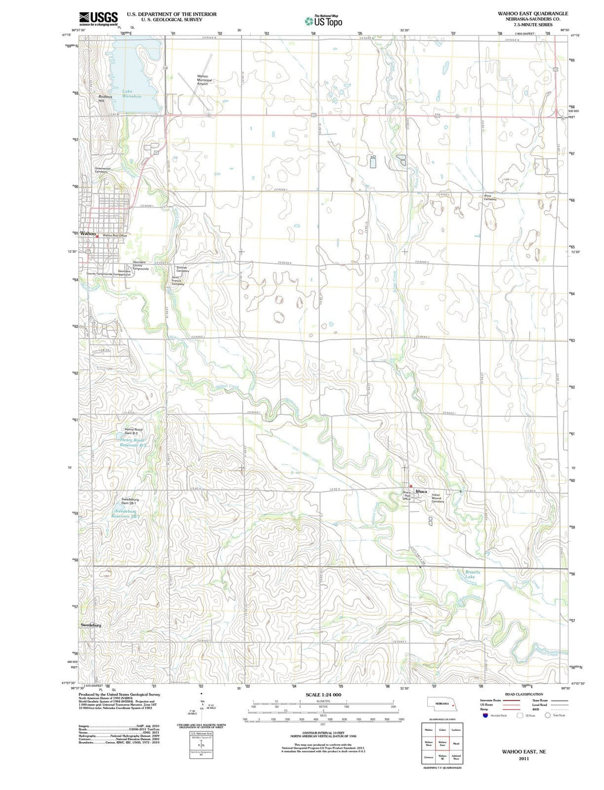 2011 Wahoo East, NE - Nebraska - USGS Topographic Map