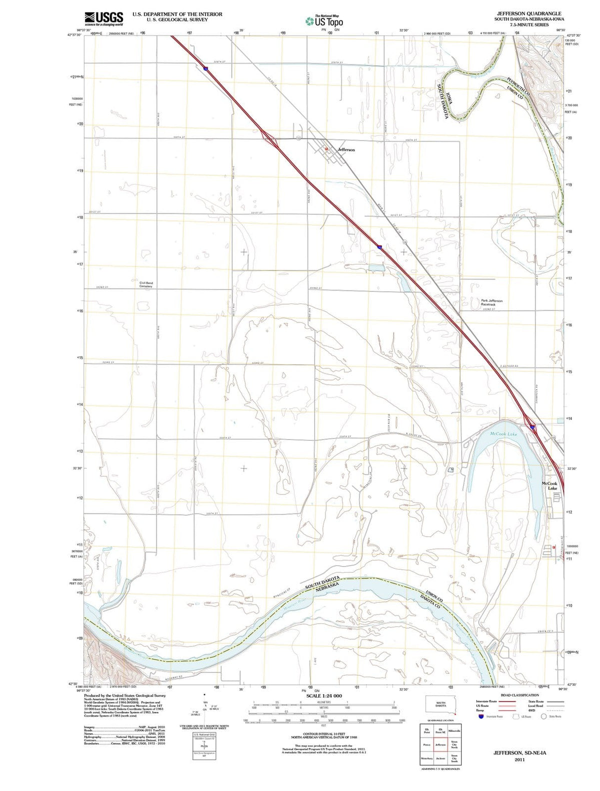 2011 Jefferson, SD - South Dakota - USGS Topographic Map
