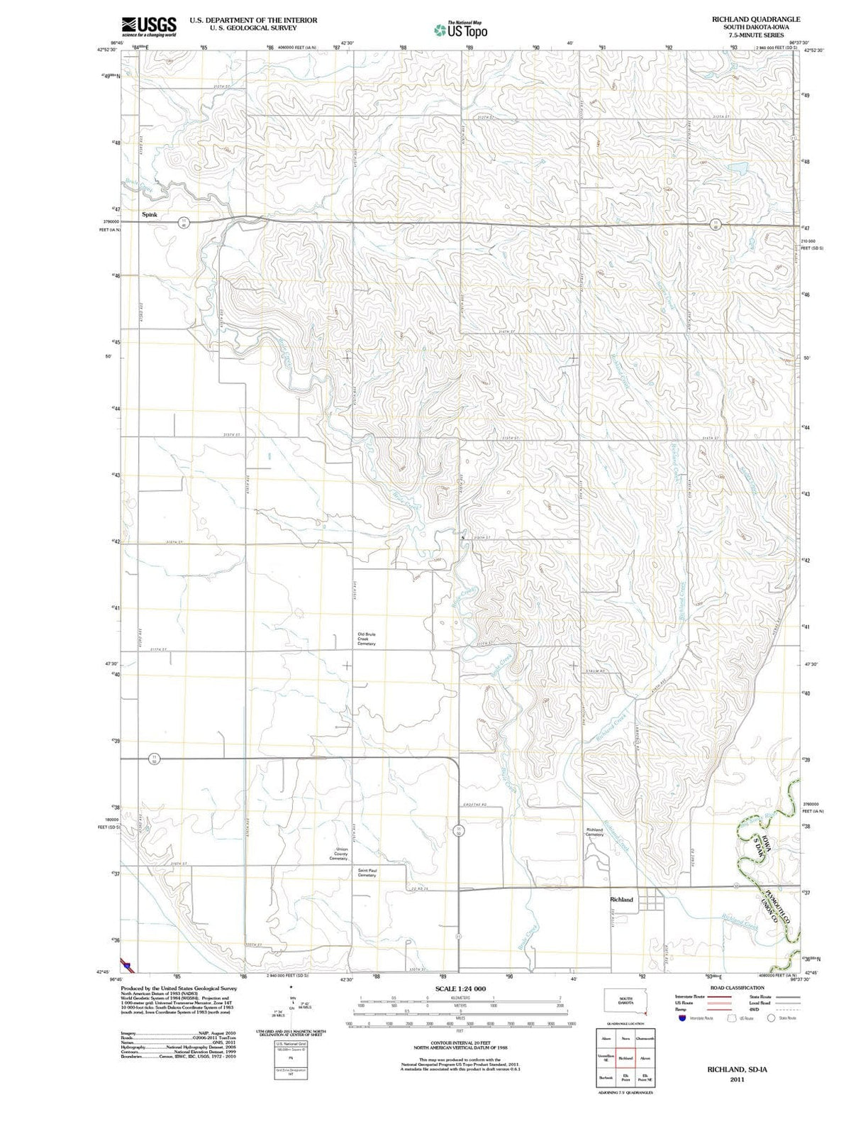 2011 Richland, SD - South Dakota - USGS Topographic Map