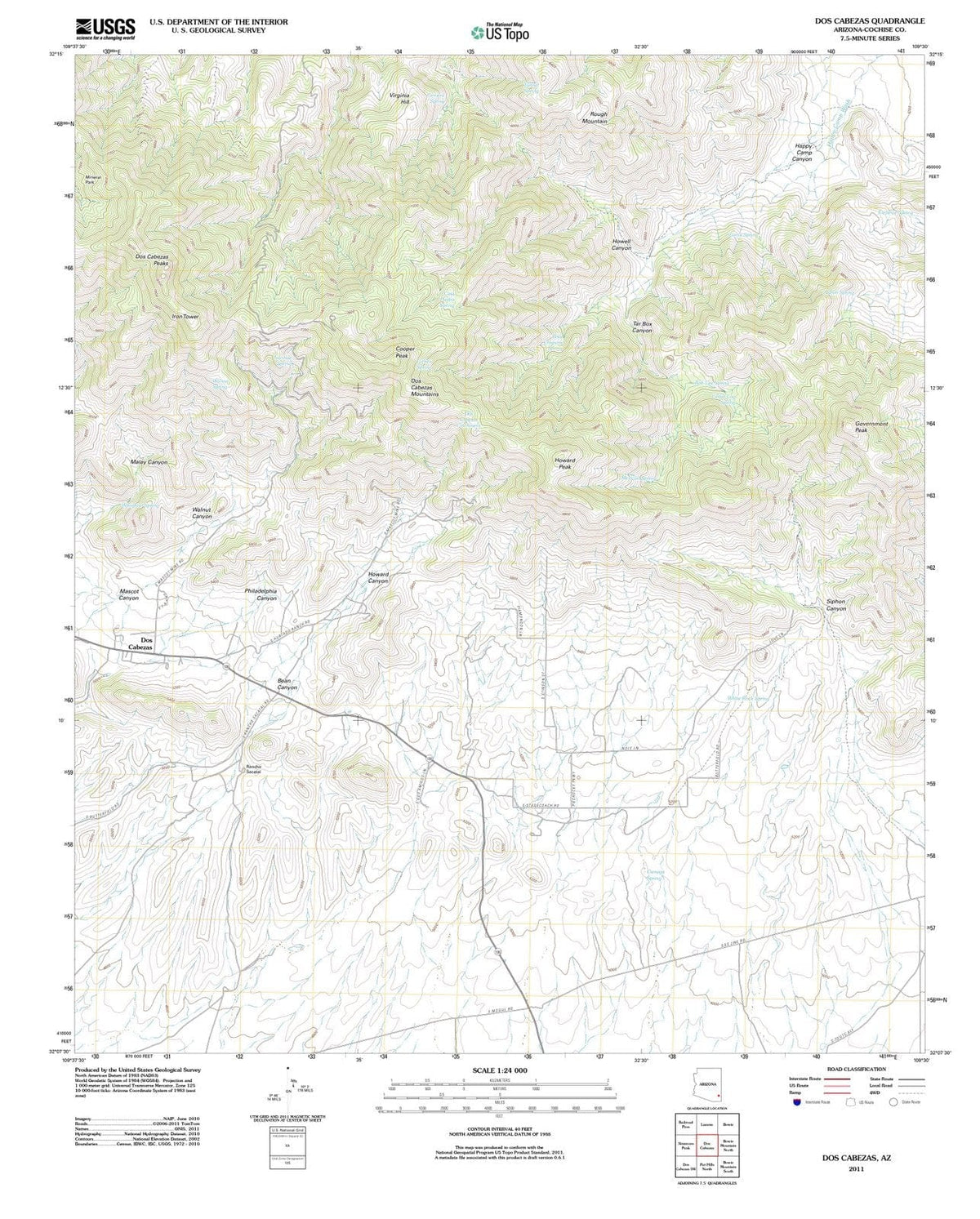 2011 Dos Cabezas, AZ - Arizona - USGS Topographic Map