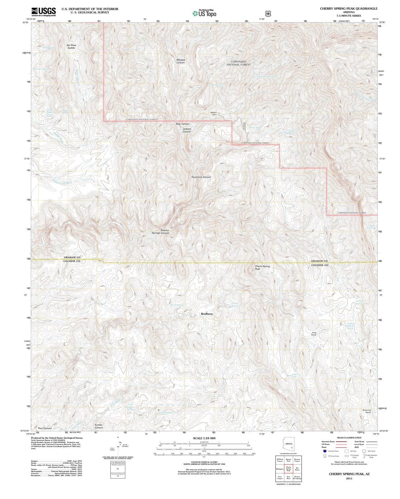 2011 Cherry Spring Peak, AZ - Arizona - USGS Topographic Map
