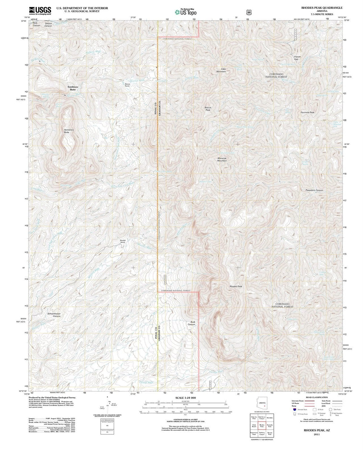 2011 Rhodes Peak, AZ - Arizona - USGS Topographic Map