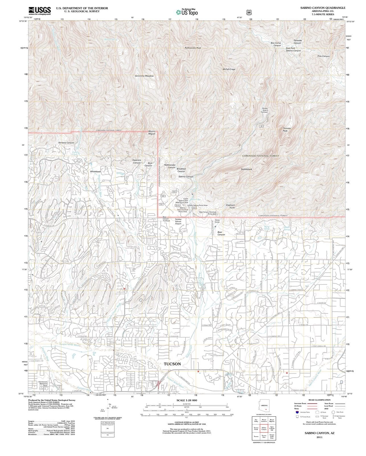 2011 Sabino Canyon, AZ - Arizona - USGS Topographic Map