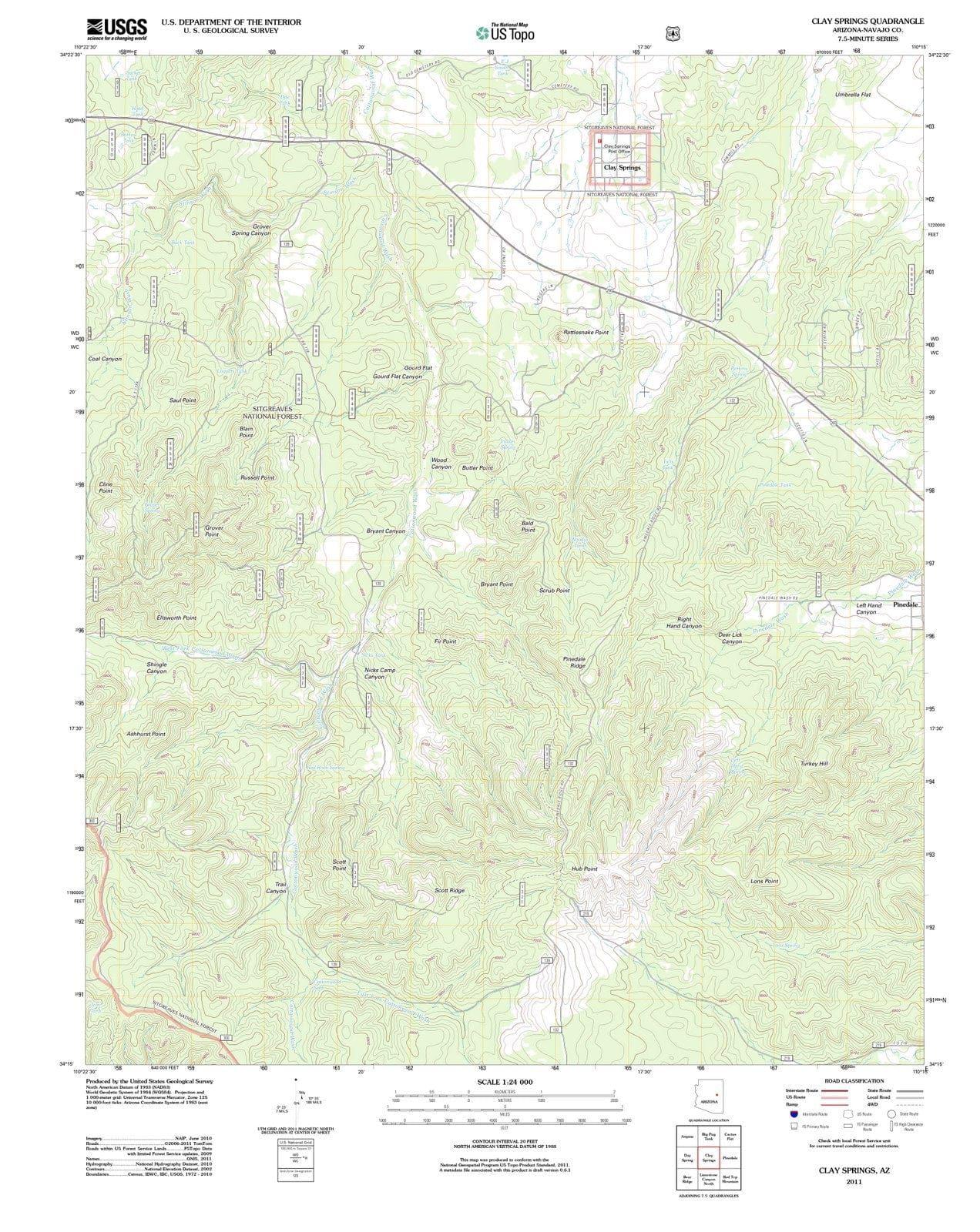 2011 Clay Springs, AZ - Arizona - USGS Topographic Map