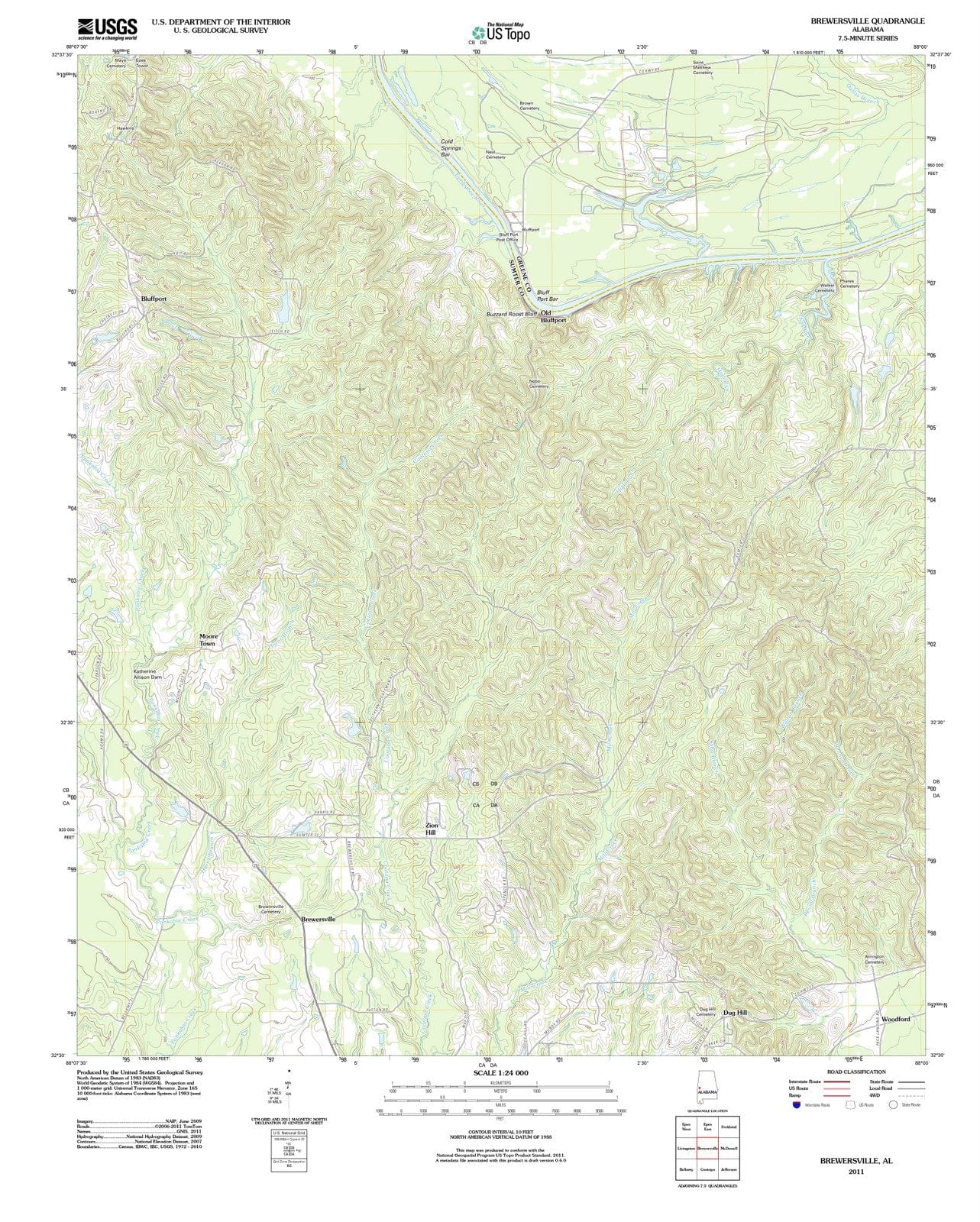 2011 Brewersville, AL - Alabama - USGS Topographic Map