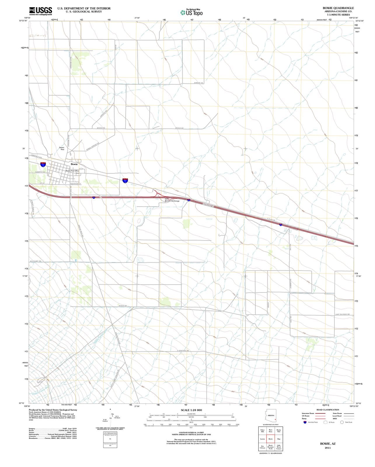 2011 Bowie, AZ - Arizona - USGS Topographic Map