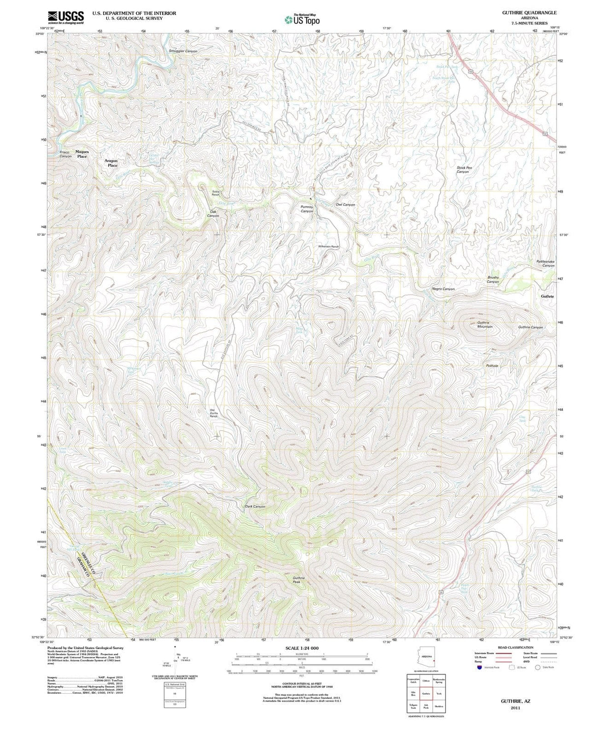 2011 Guthrie, AZ - Arizona - USGS Topographic Map