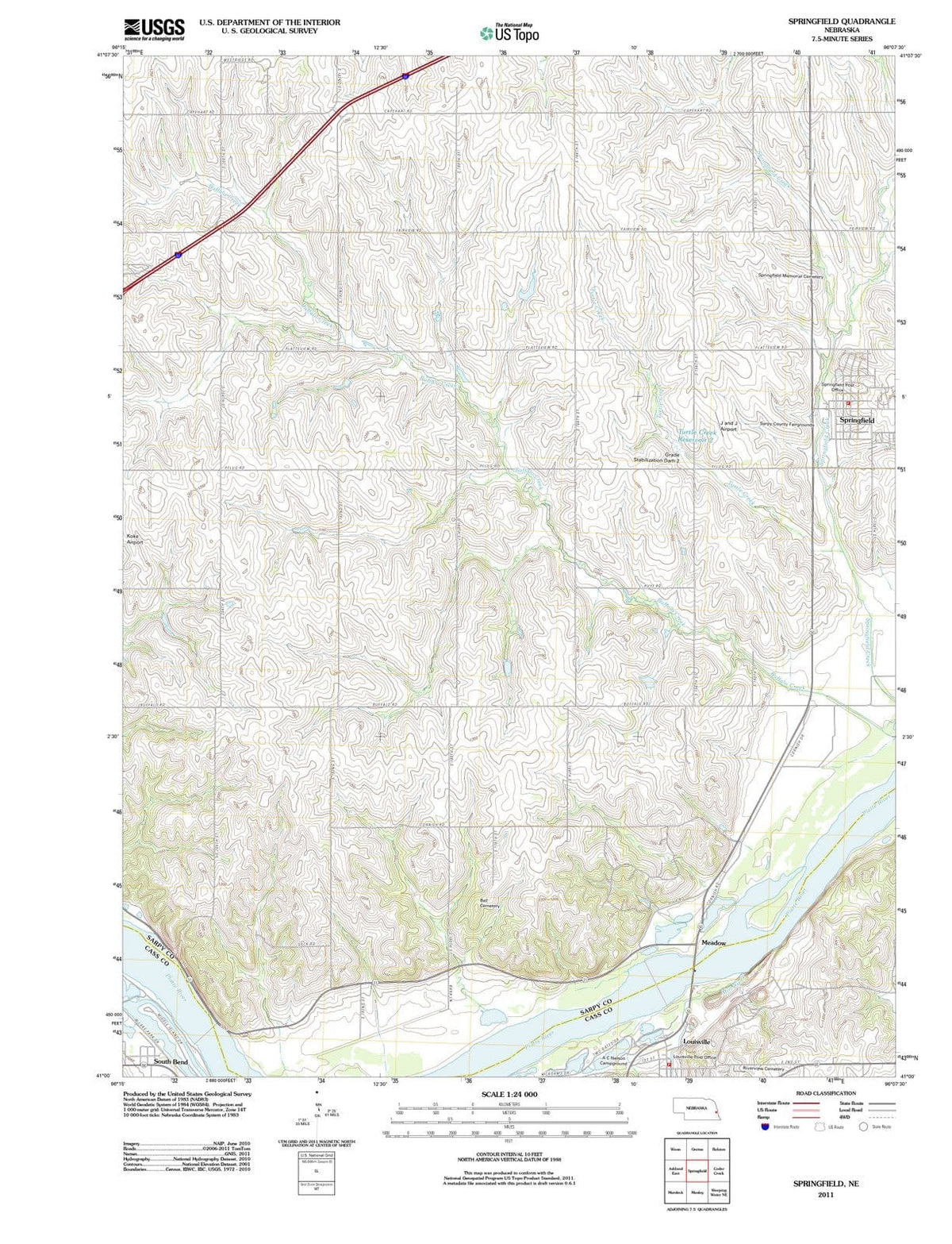2011 Springfield, NE - Nebraska - USGS Topographic Map