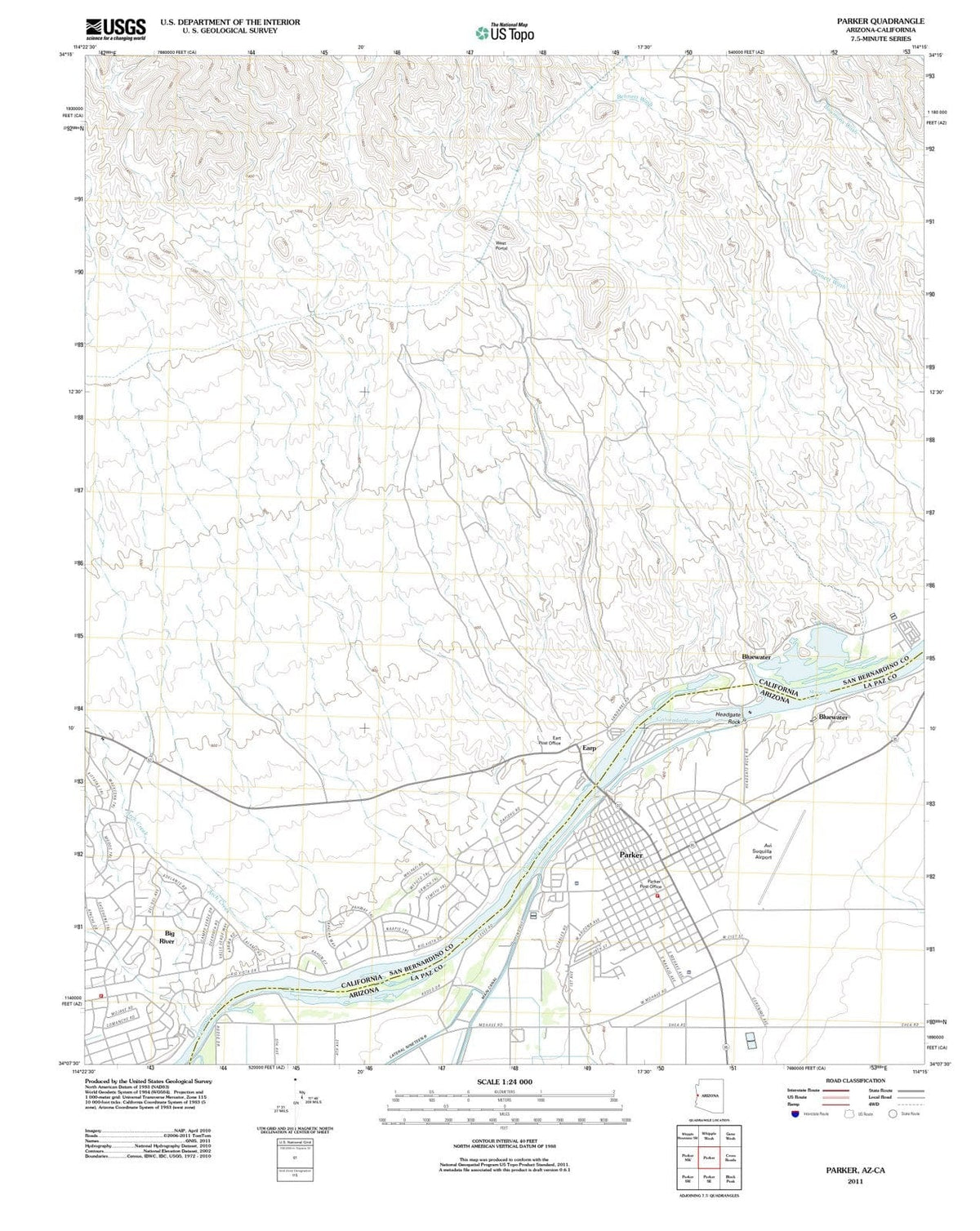 2011 Parker, AZ - Arizona - USGS Topographic Map