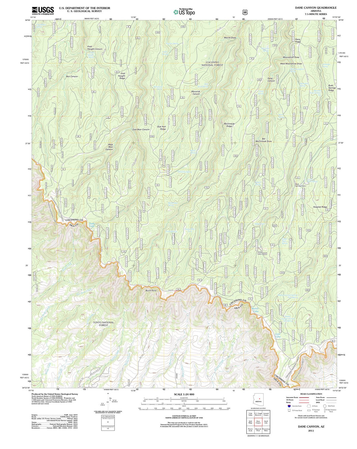 2011 Dane Canyon, AZ - Arizona - USGS Topographic Map