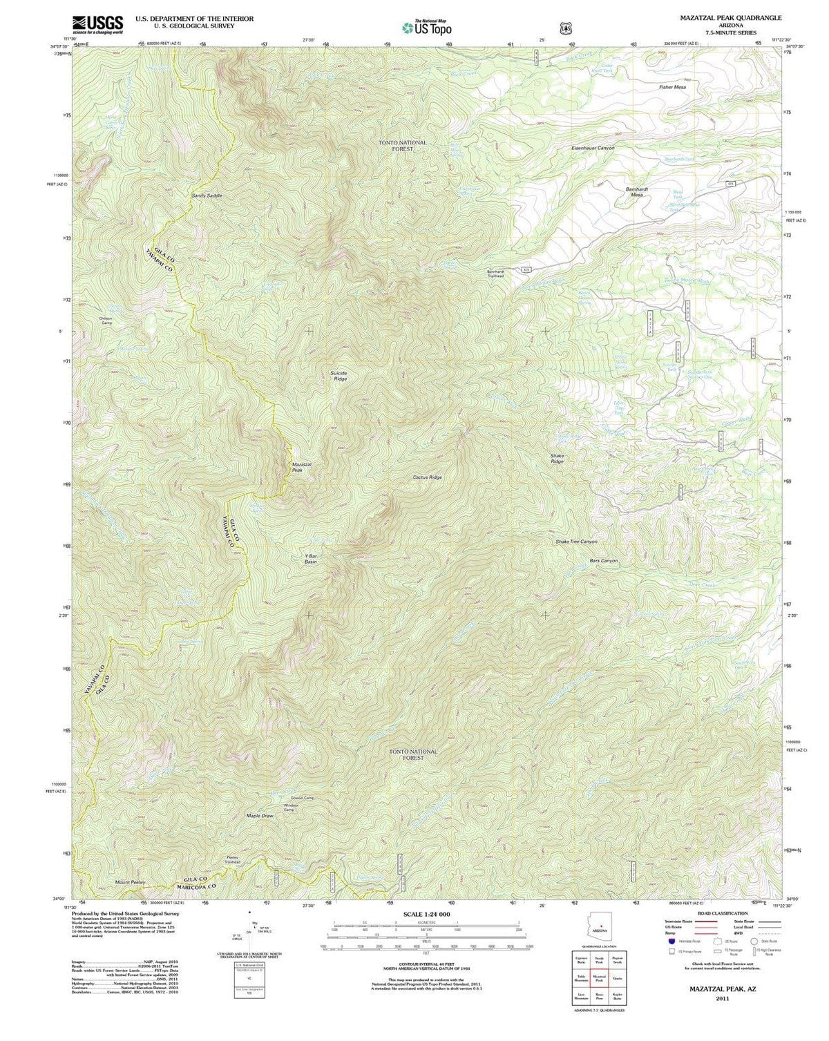 2011 Mazatzal Peak, AZ - Arizona - USGS Topographic Map