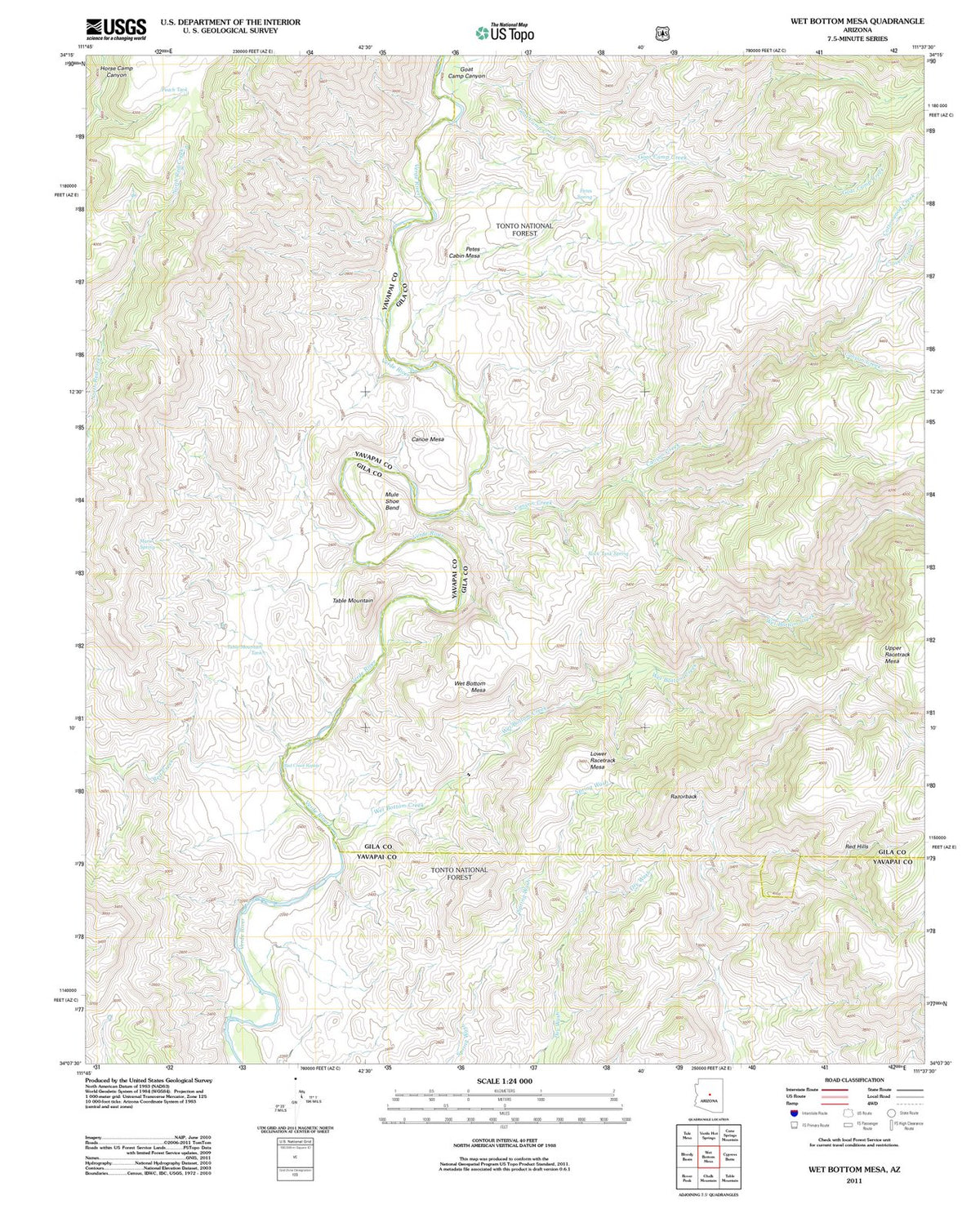 2011 Wet Bottom Mesa, AZ - Arizona - USGS Topographic Map