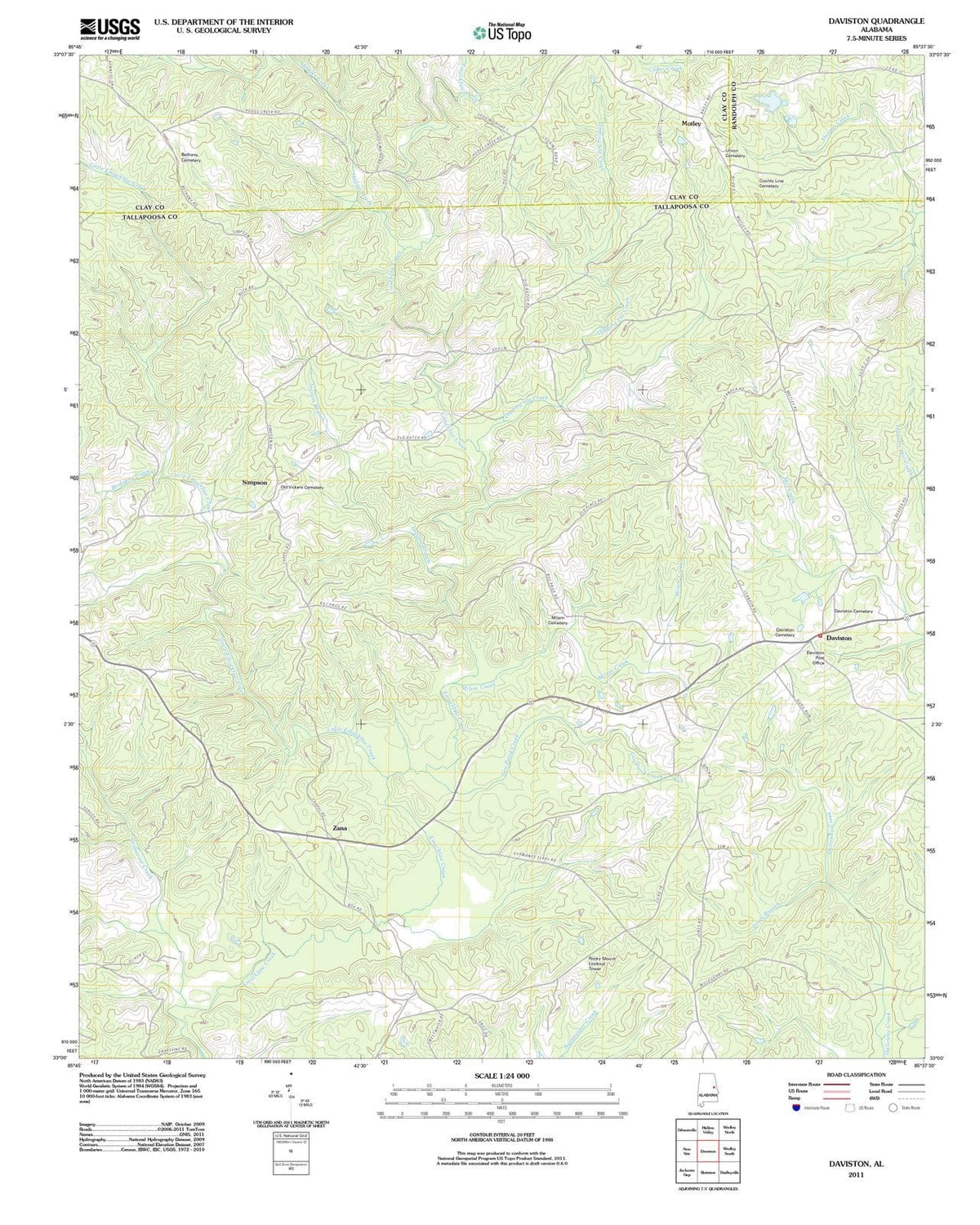 2011 Daviston, AL - Alabama - USGS Topographic Map