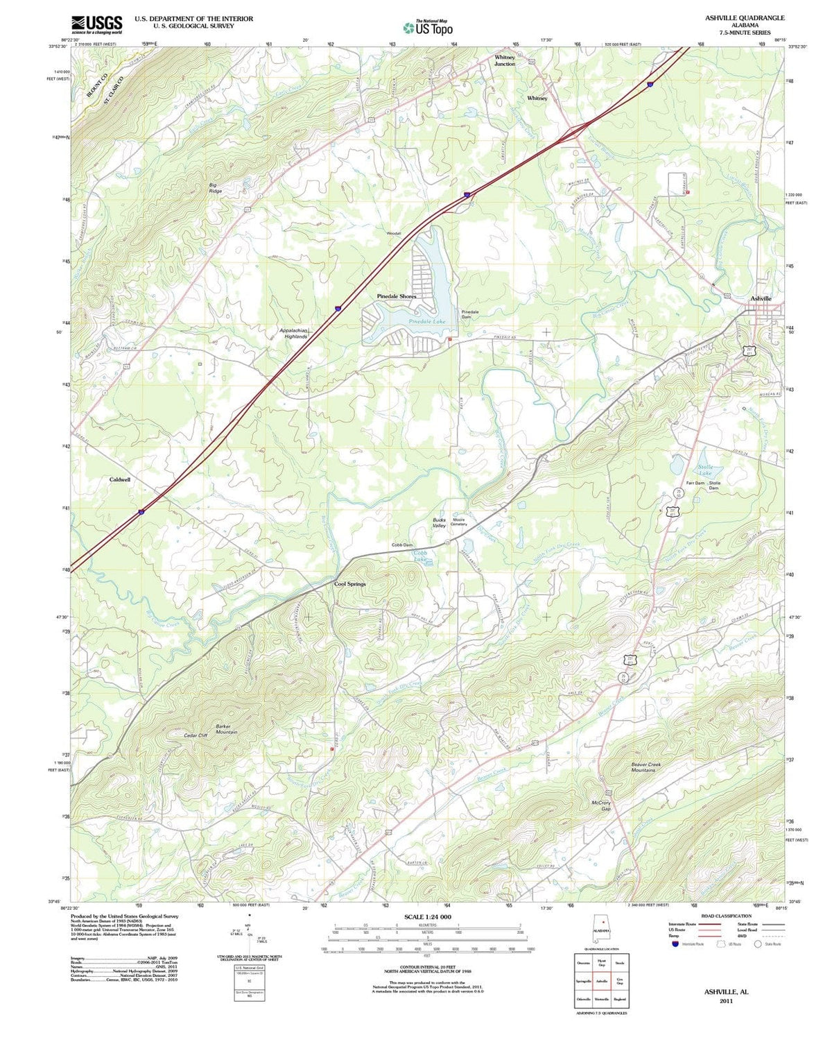 2011 Ashville, AL - Alabama - USGS Topographic Map
