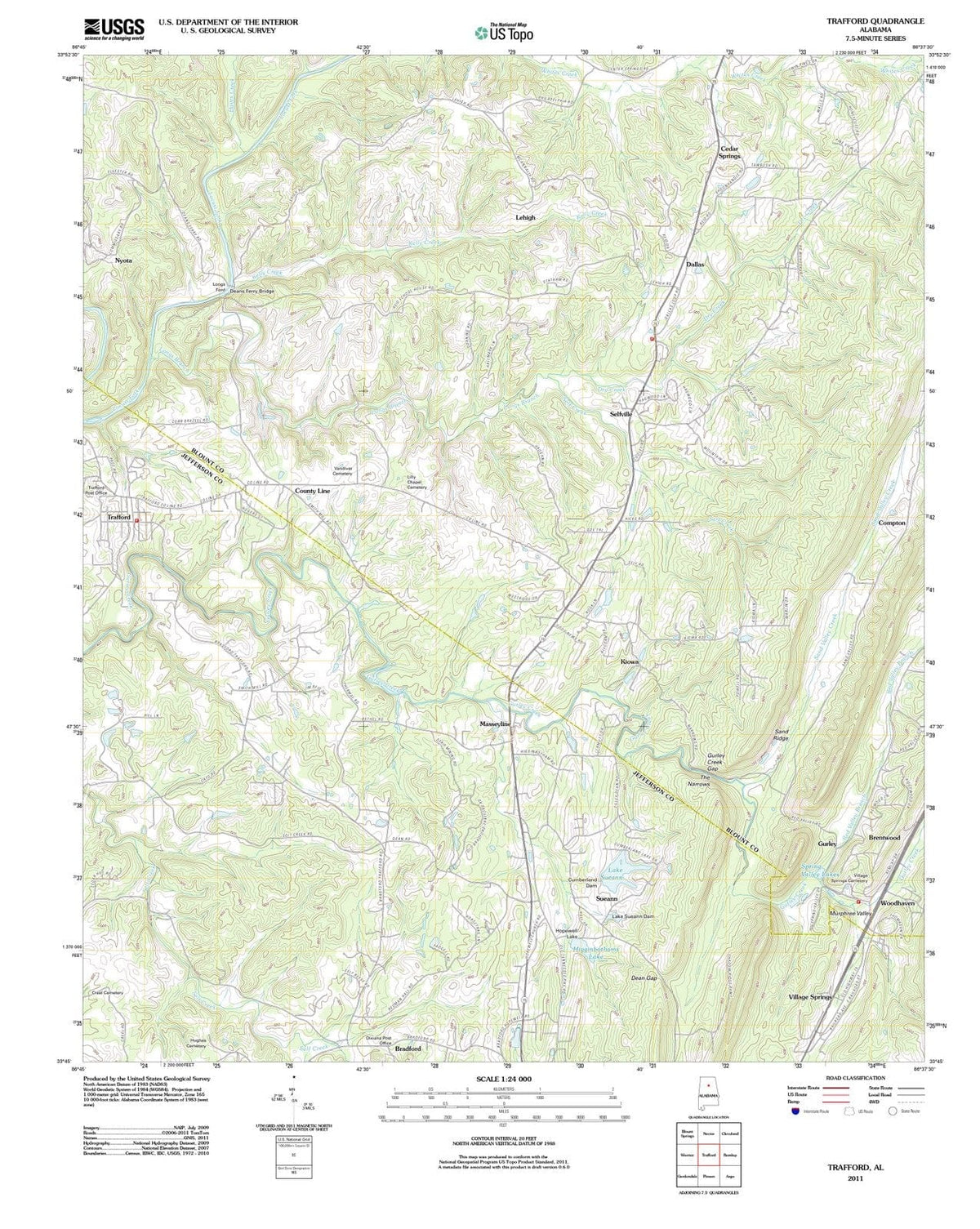 2011 Trafford, AL - Alabama - USGS Topographic Map
