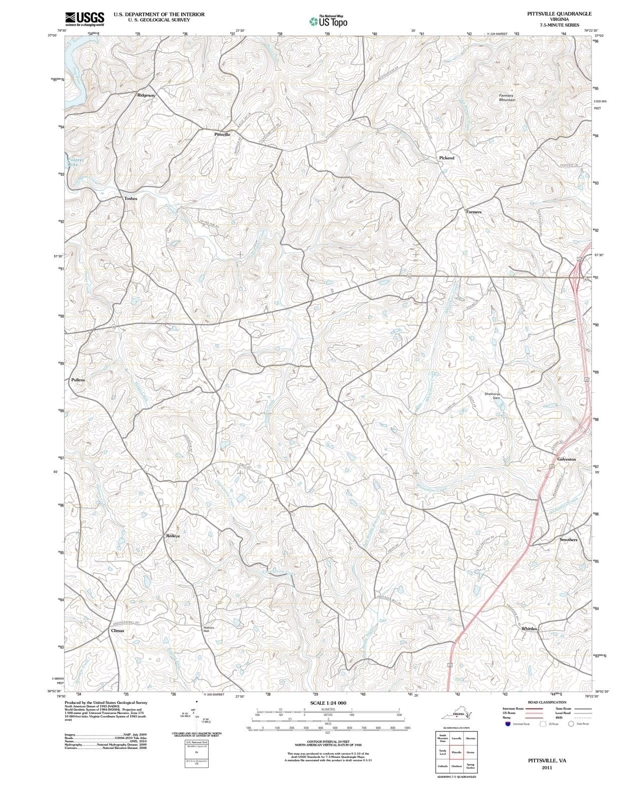 2011 Pittsville, VA - Virginia - USGS Topographic Map
