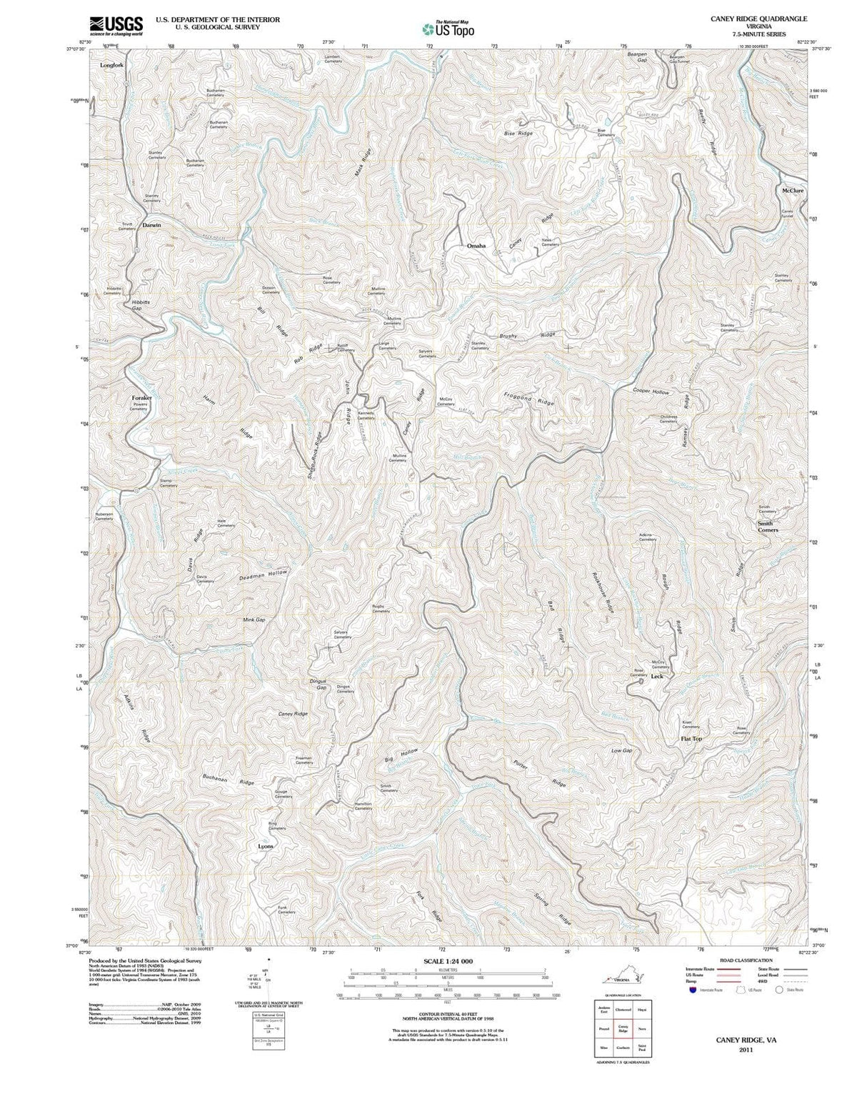 2011 Caney Ridge, VA - Virginia - USGS Topographic Map