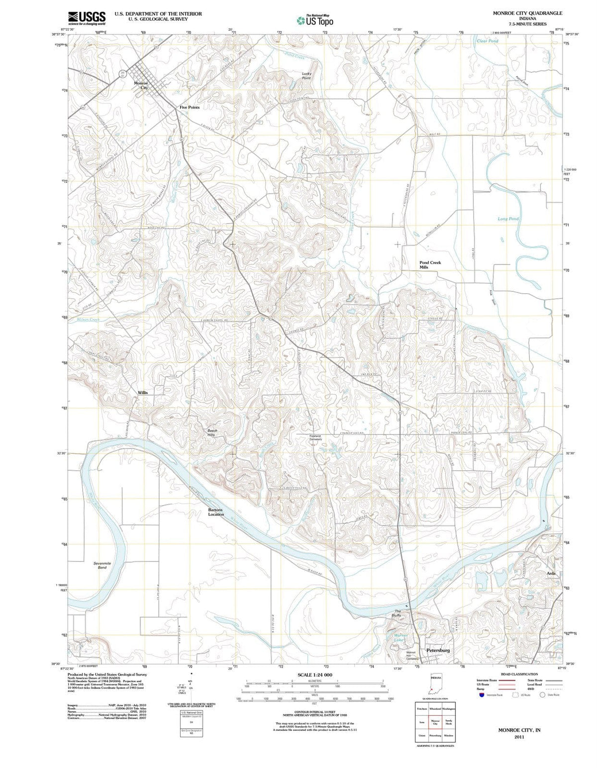 2011 Monroe City, in - Indiana - USGS Topographic Map