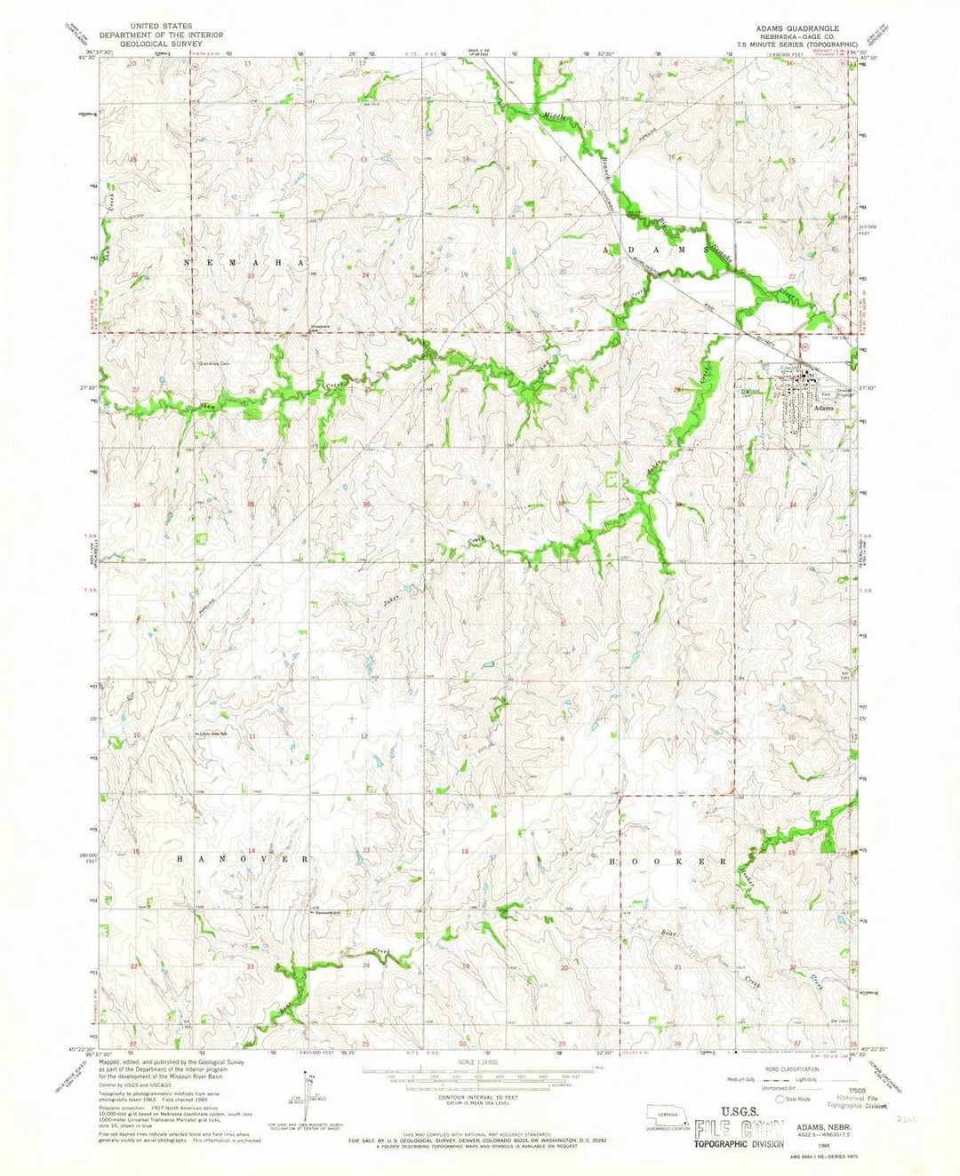 1965 Adams, NE - Nebraska - USGS Topographic Map