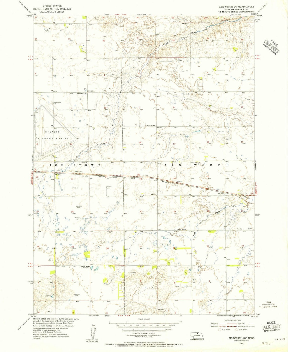 1954 Ainsworth, NE - Nebraska - USGS Topographic Map v2