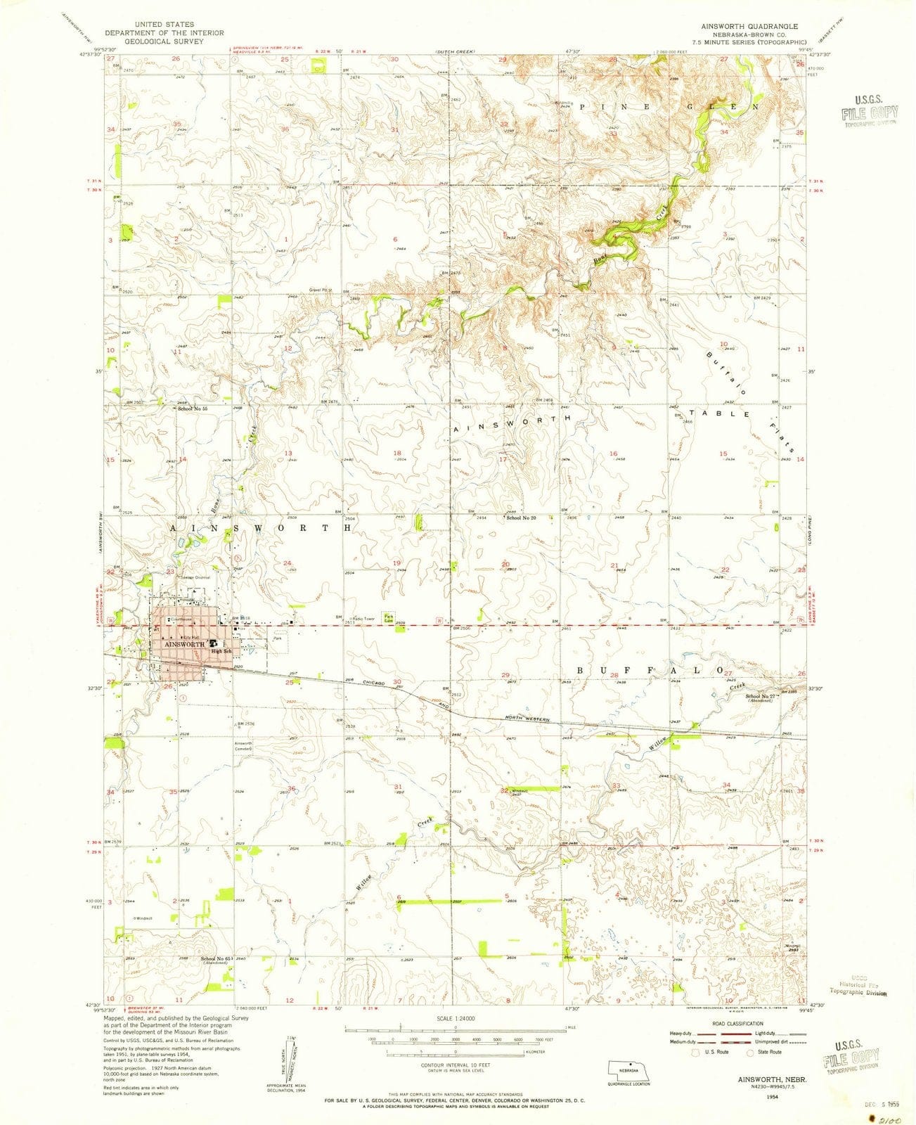 1954 Ainsworth, NE - Nebraska - USGS Topographic Map v3