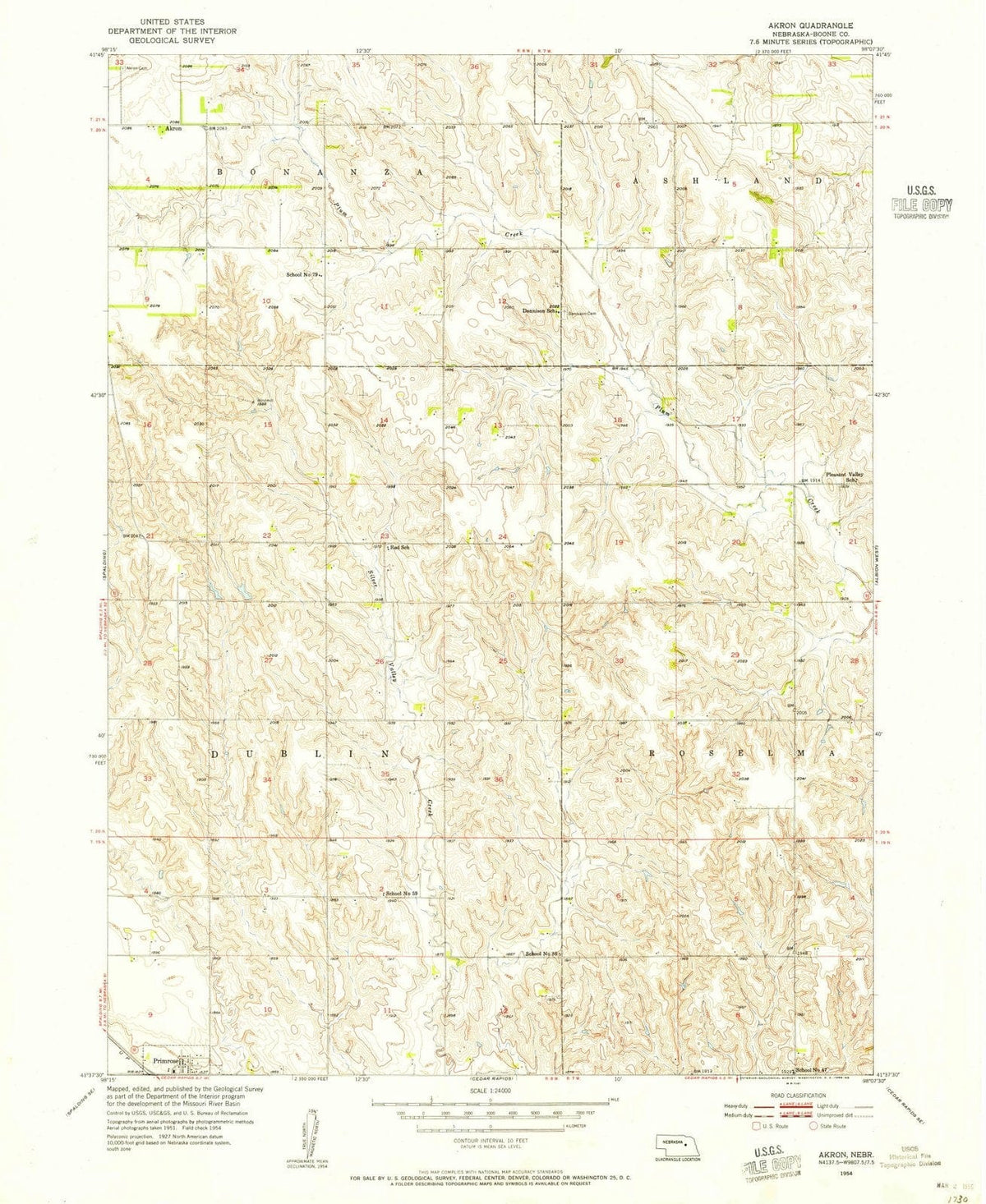 1954 Akron, NE - Nebraska - USGS Topographic Map