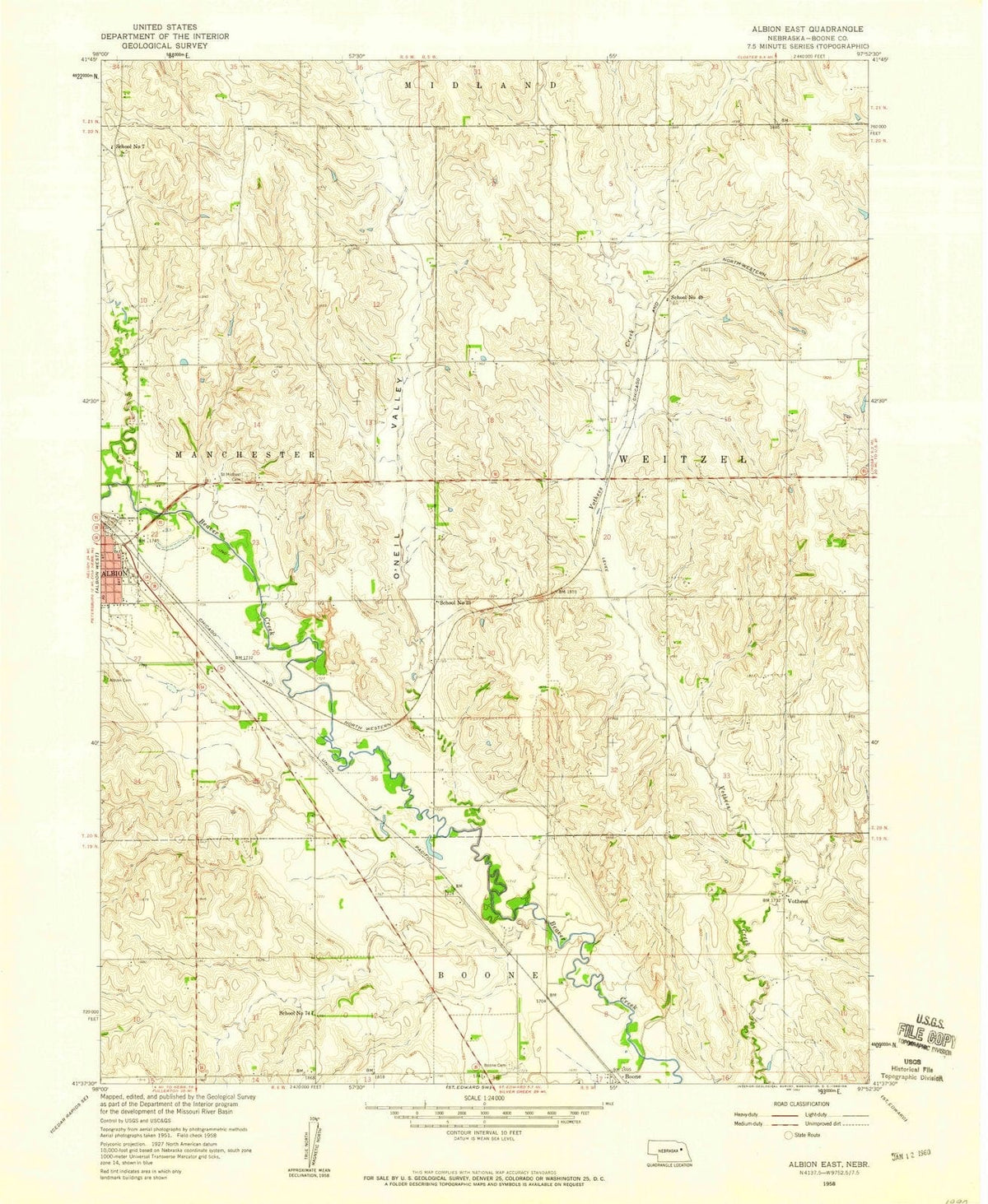 1958 Albion East, NE - Nebraska - USGS Topographic Map