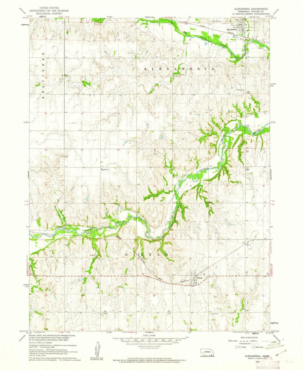 1960 Alexandria, NE - Nebraska - USGS Topographic Map