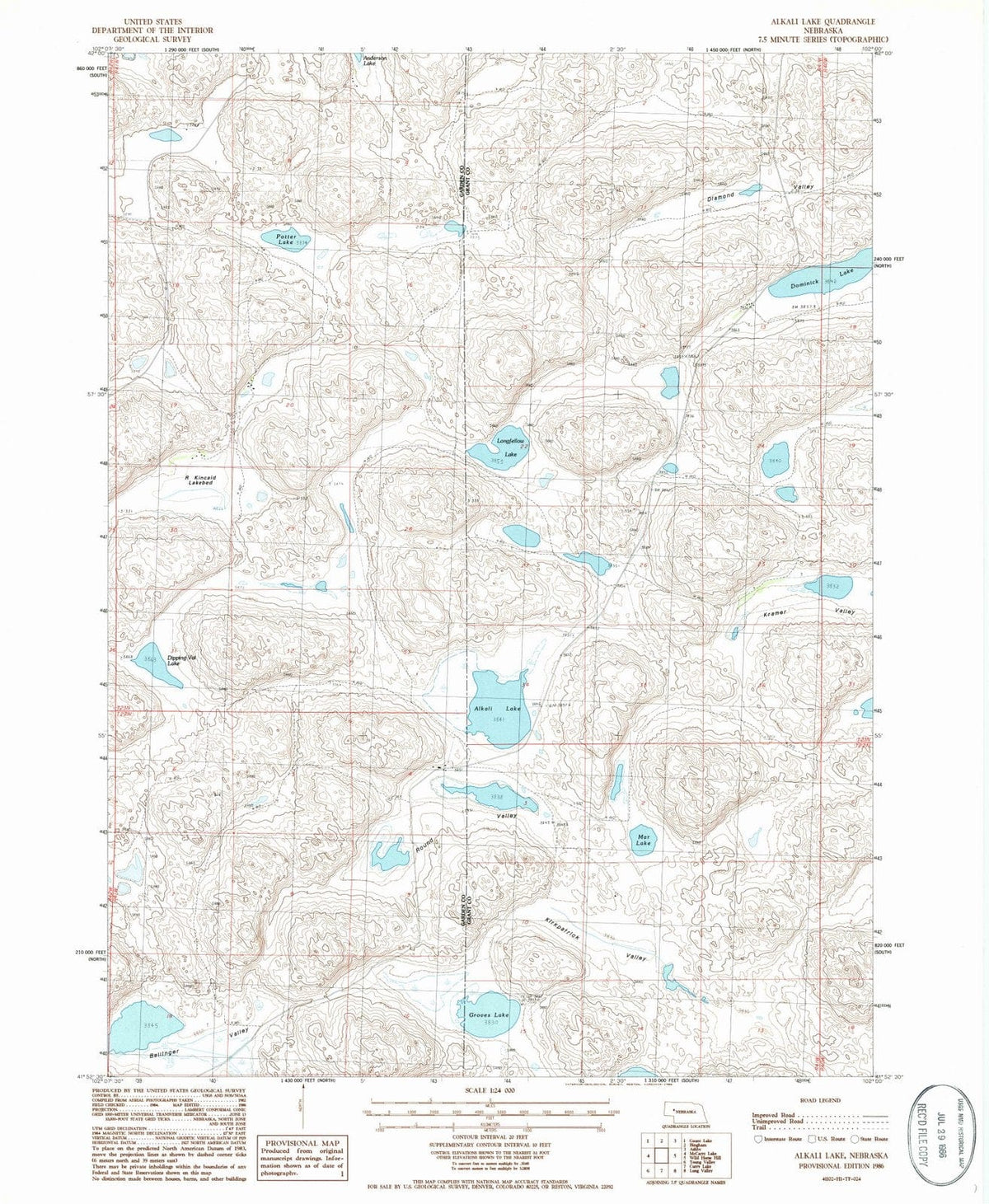 1986 Alkali Lake, NE - Nebraska - USGS Topographic Map