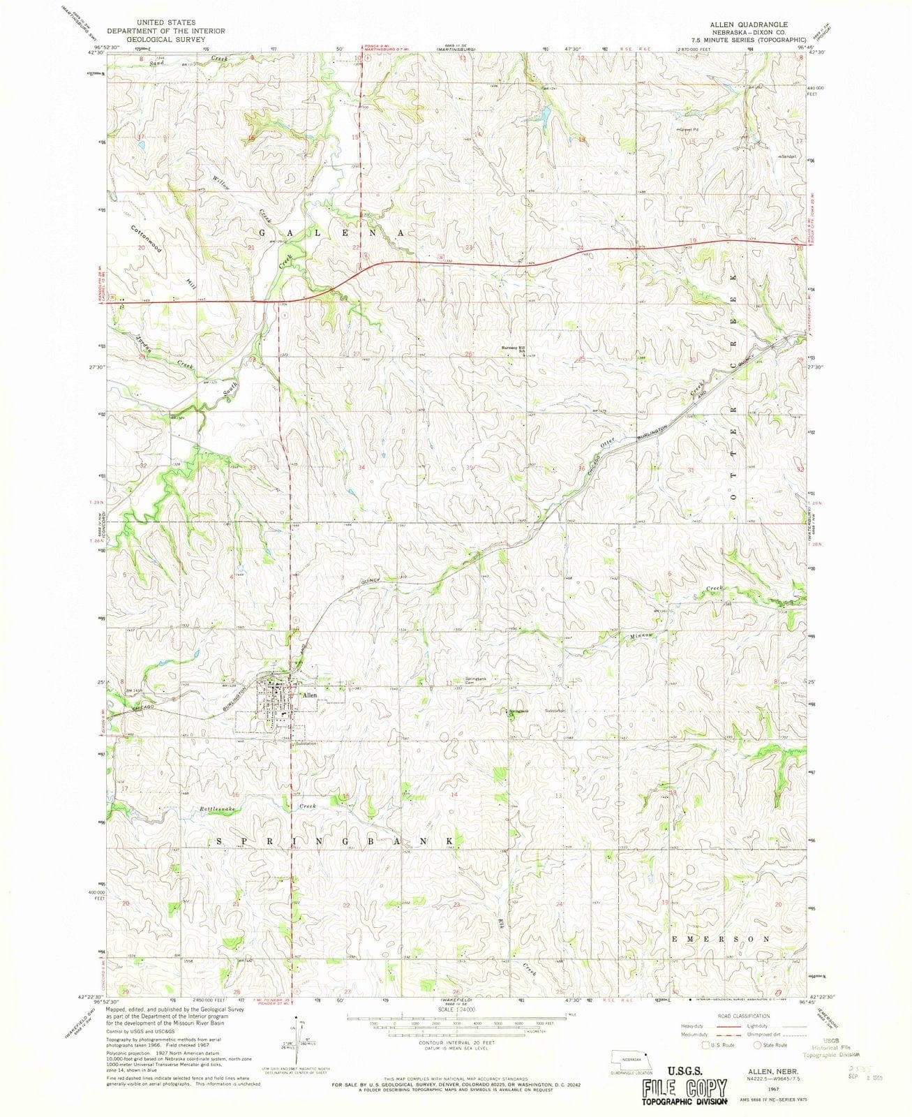 1967 Allen, NE - Nebraska - USGS Topographic Map