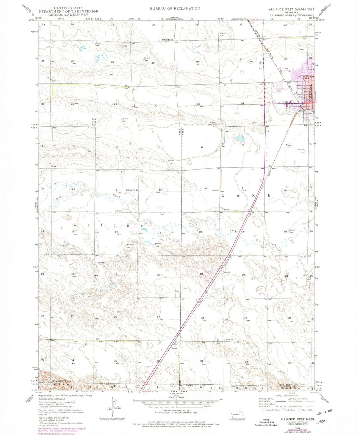 1947 Alliance West, NE - Nebraska - USGS Topographic Map