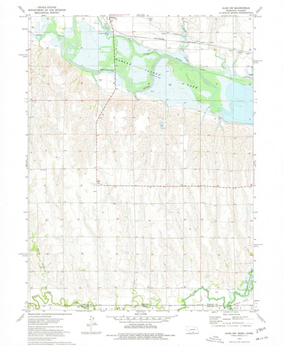 1974 Alma, NE - Nebraska - USGS Topographic Map