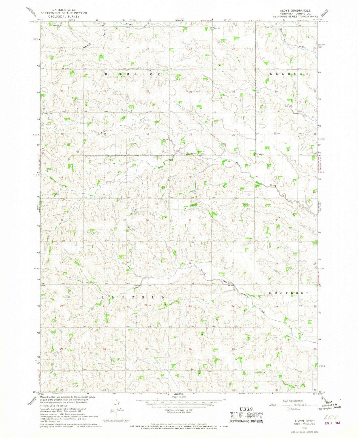 1966 Aloys, NE - Nebraska - USGS Topographic Map