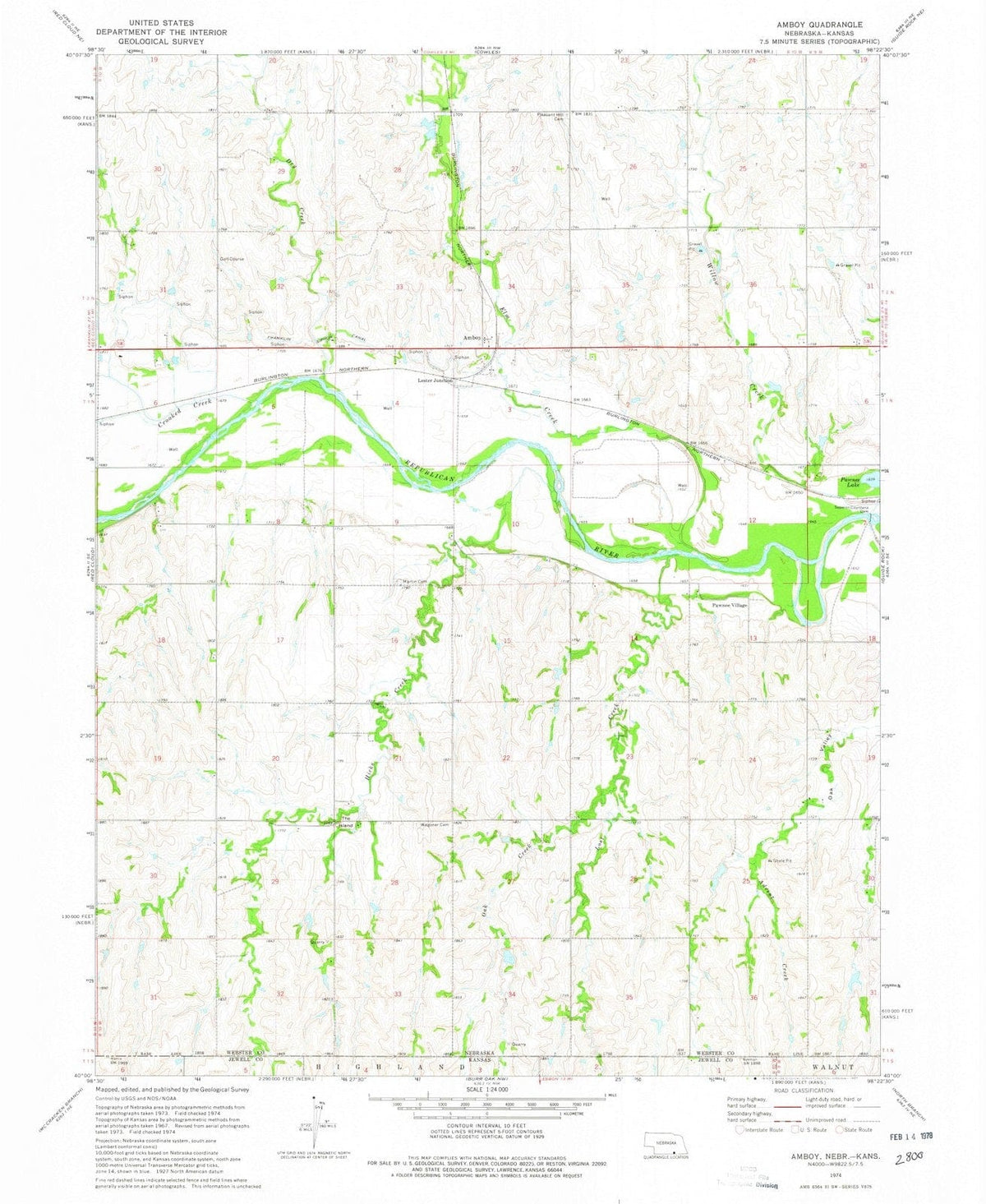 1974 Amboy, NE - Nebraska - USGS Topographic Map