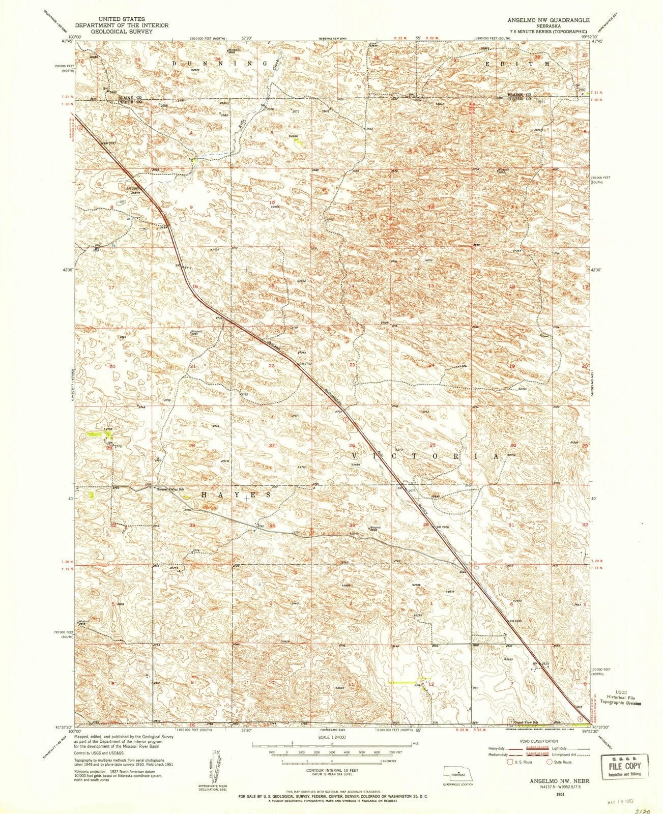 1951 Anselmo, NE - Nebraska - USGS Topographic Map v2