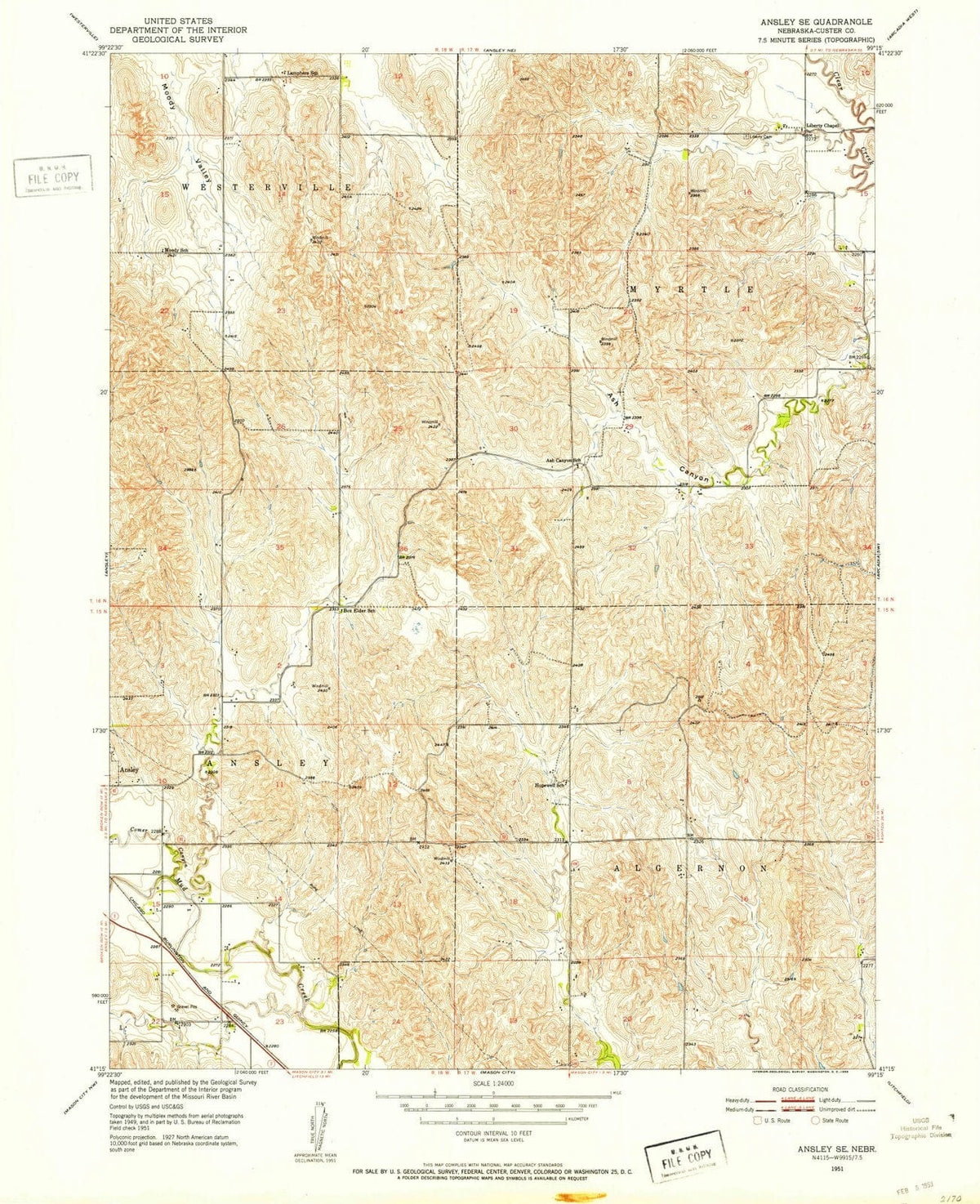 1951 Ansley, NE - Nebraska - USGS Topographic Map v2