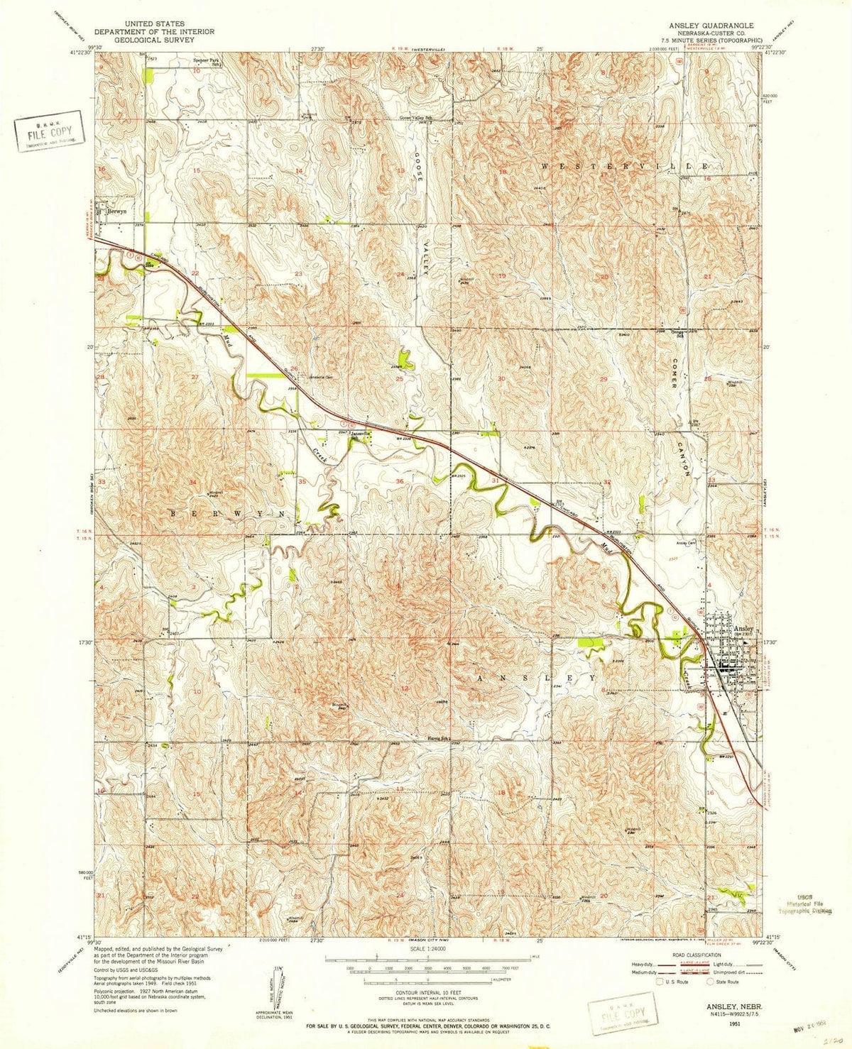 1951 Ansley, NE - Nebraska - USGS Topographic Map v3