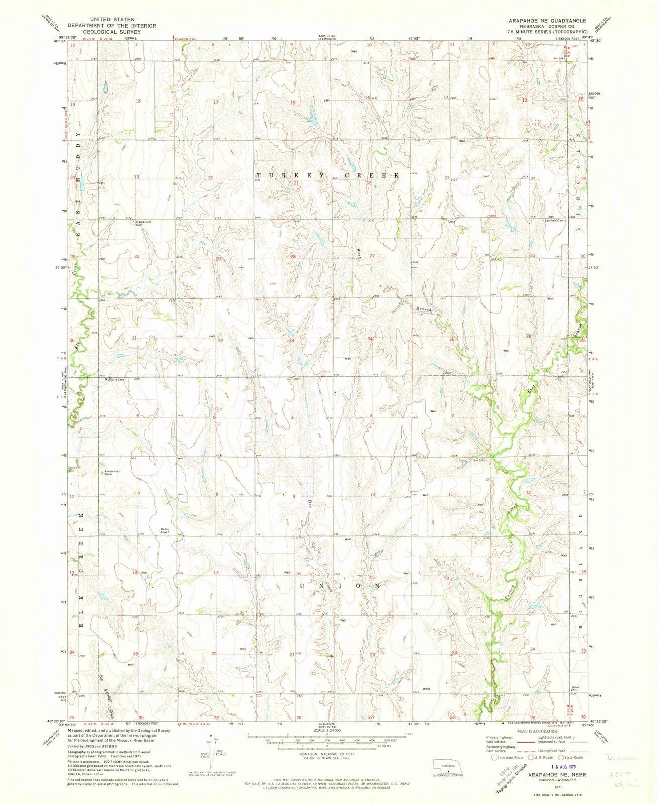 1971 Arapahoe, NE - Nebraska - USGS Topographic Map