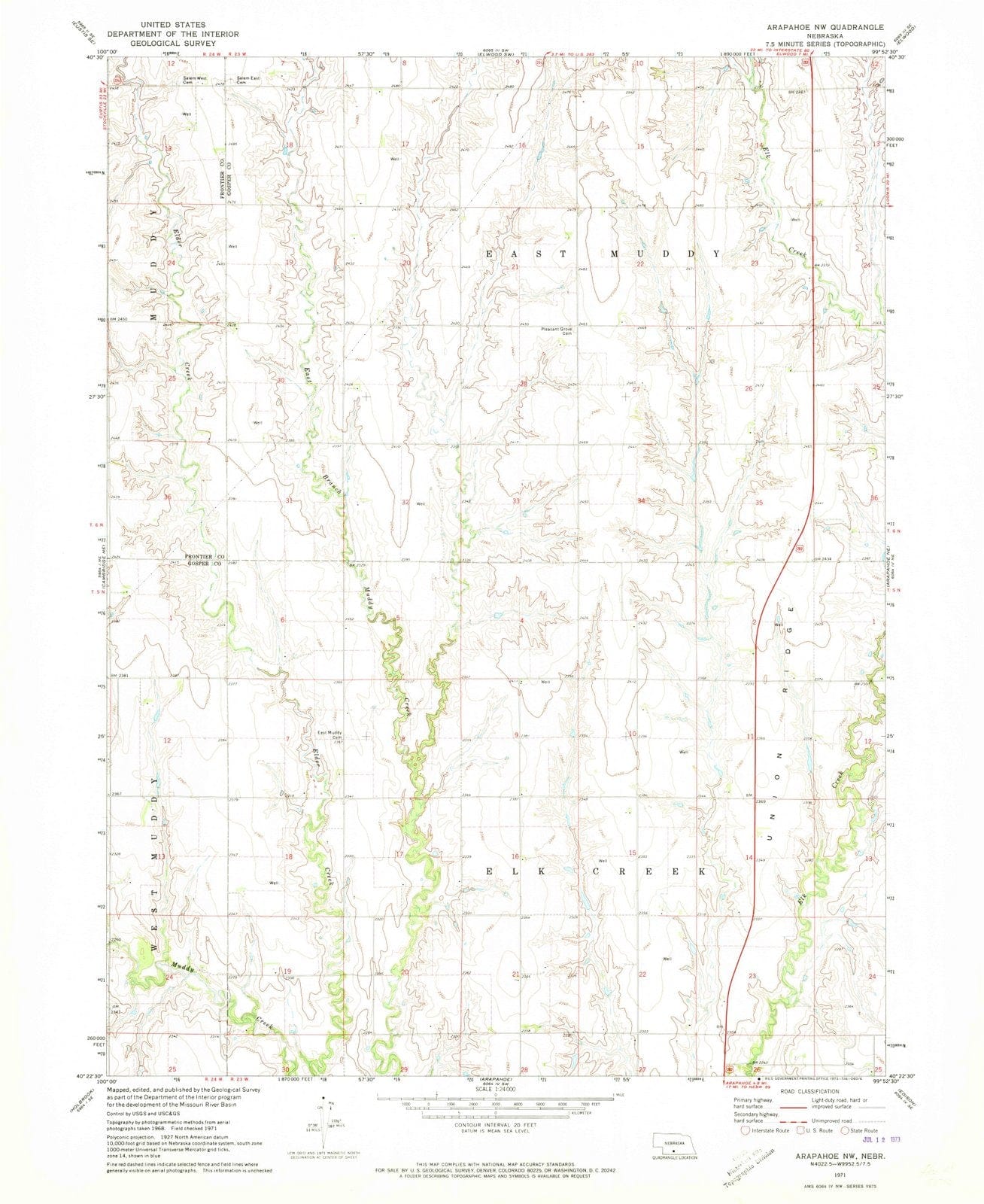 1971 Arapahoe, NE - Nebraska - USGS Topographic Map v2