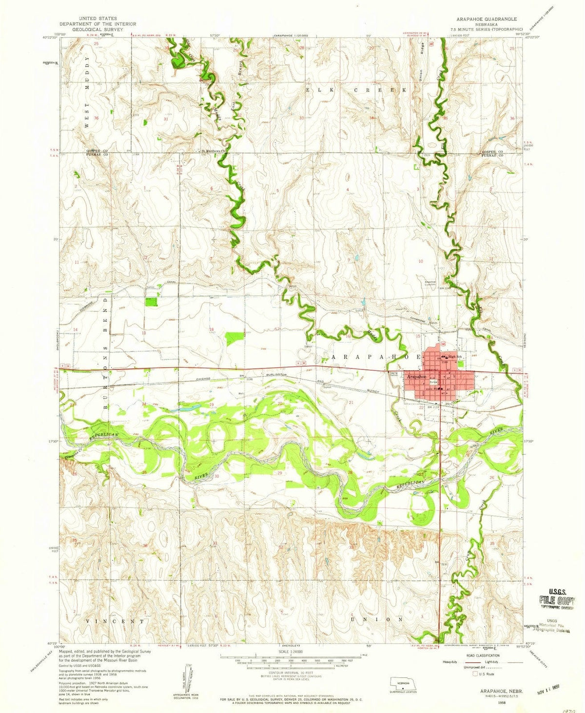 1958 Arapahoe, NE - Nebraska - USGS Topographic Map
