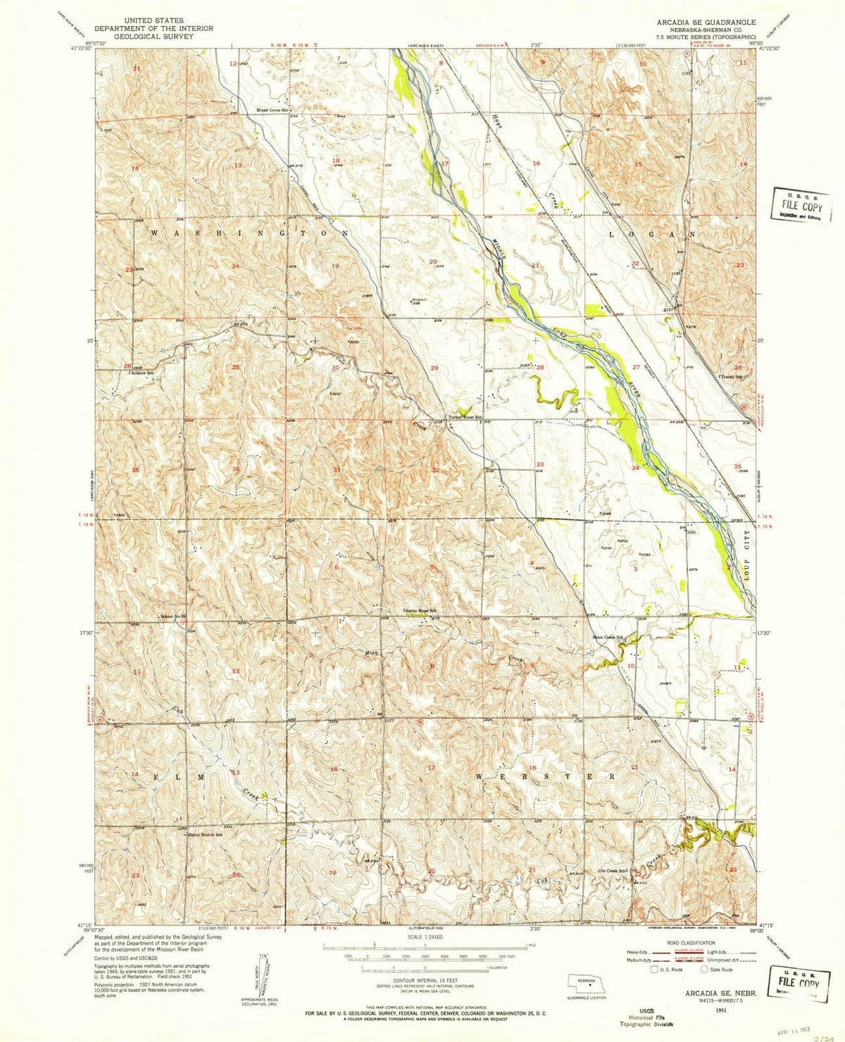 1951 Arcadia, NE - Nebraska - USGS Topographic Map