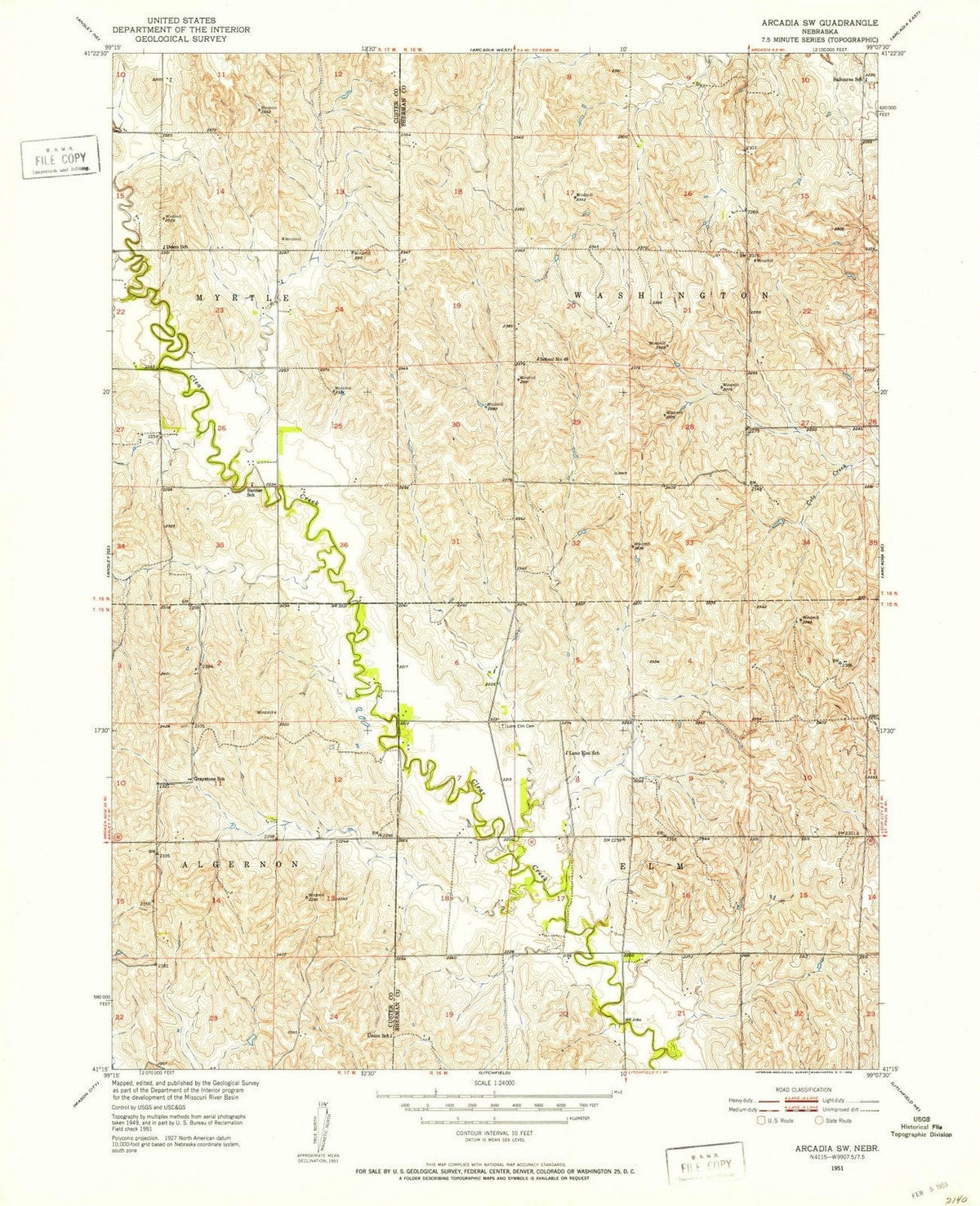 1951 Arcadia, NE - Nebraska - USGS Topographic Map v2