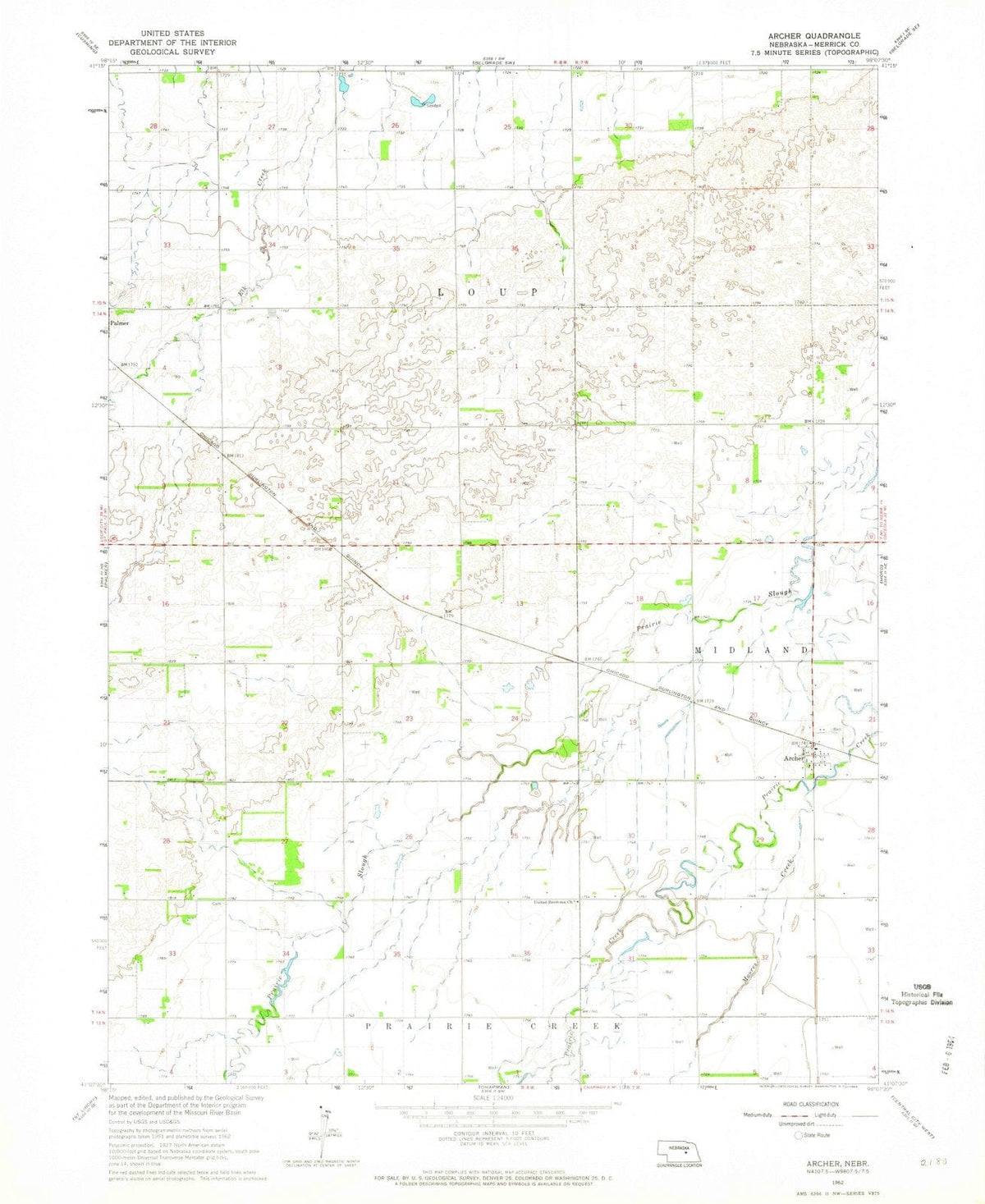 1962 Archer, NE - Nebraska - USGS Topographic Map