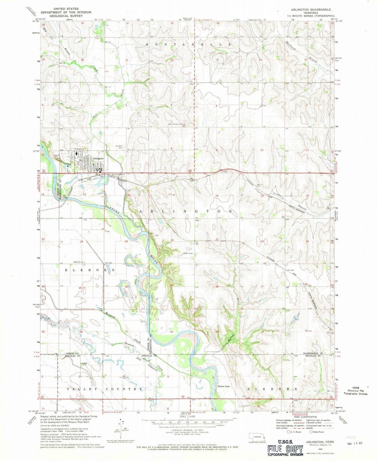 1968 Arlington, NE - Nebraska - USGS Topographic Map