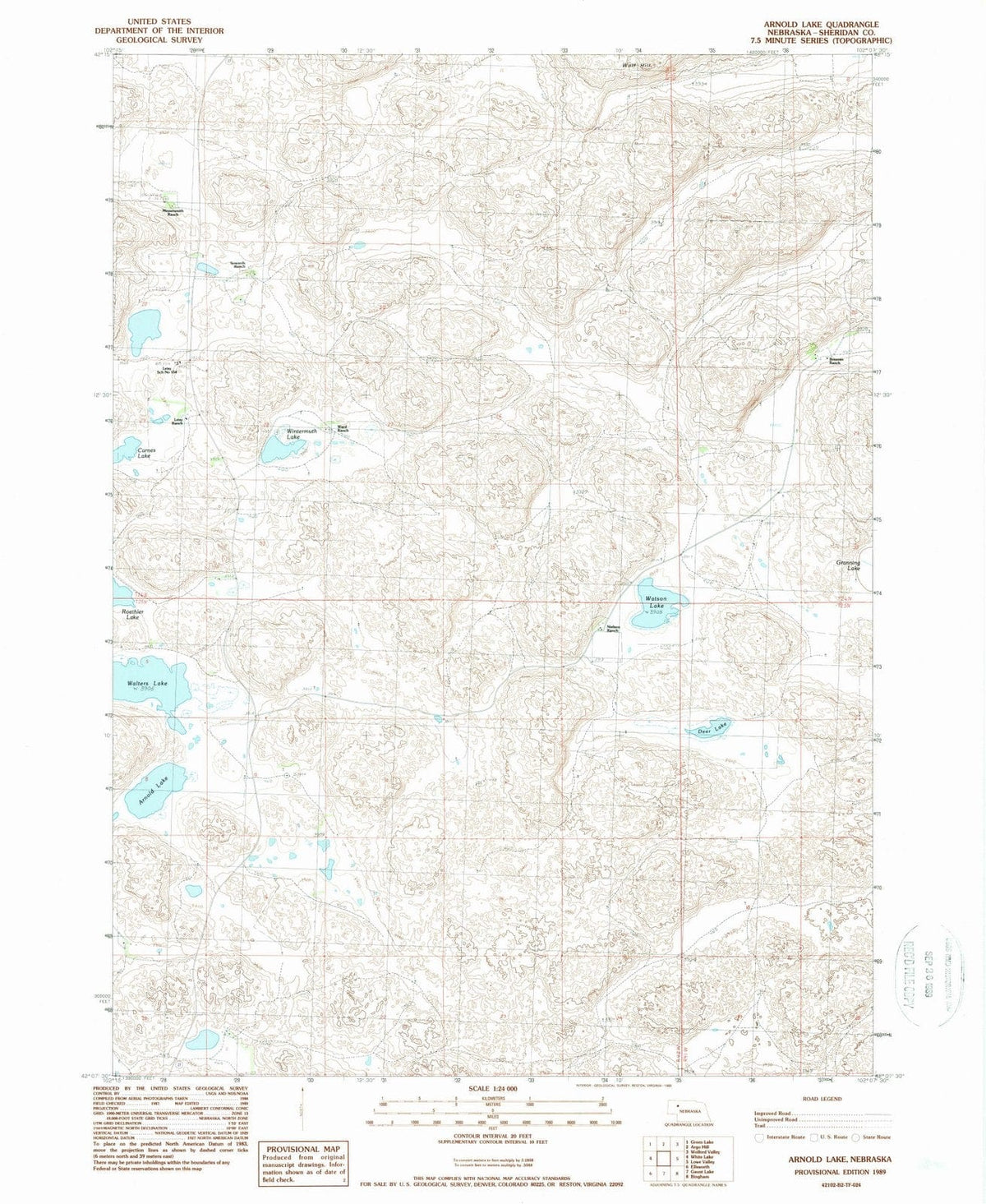 1989 Arnold Lake, NE - Nebraska - USGS Topographic Map
