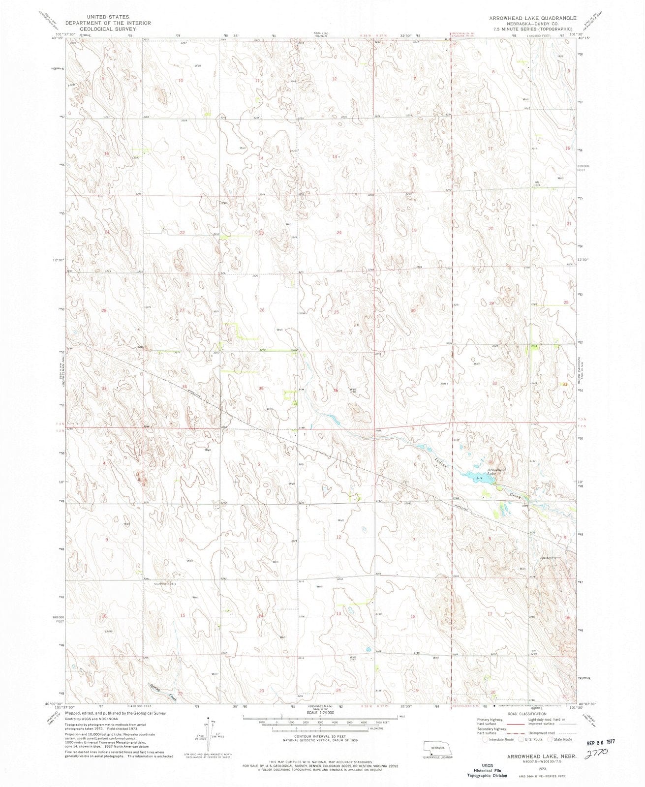 1973 Arrowhead Lake, NE - Nebraska - USGS Topographic Map